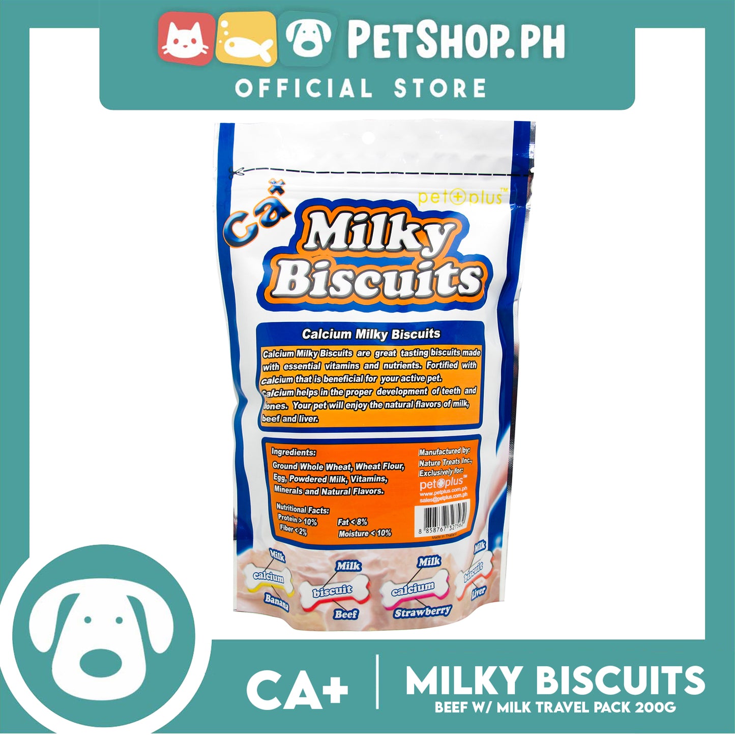 Pet Plus Calcium Milky Biscuit 200g (Beef and Milk Flavor) For Dogs Strong Bones and Teeth