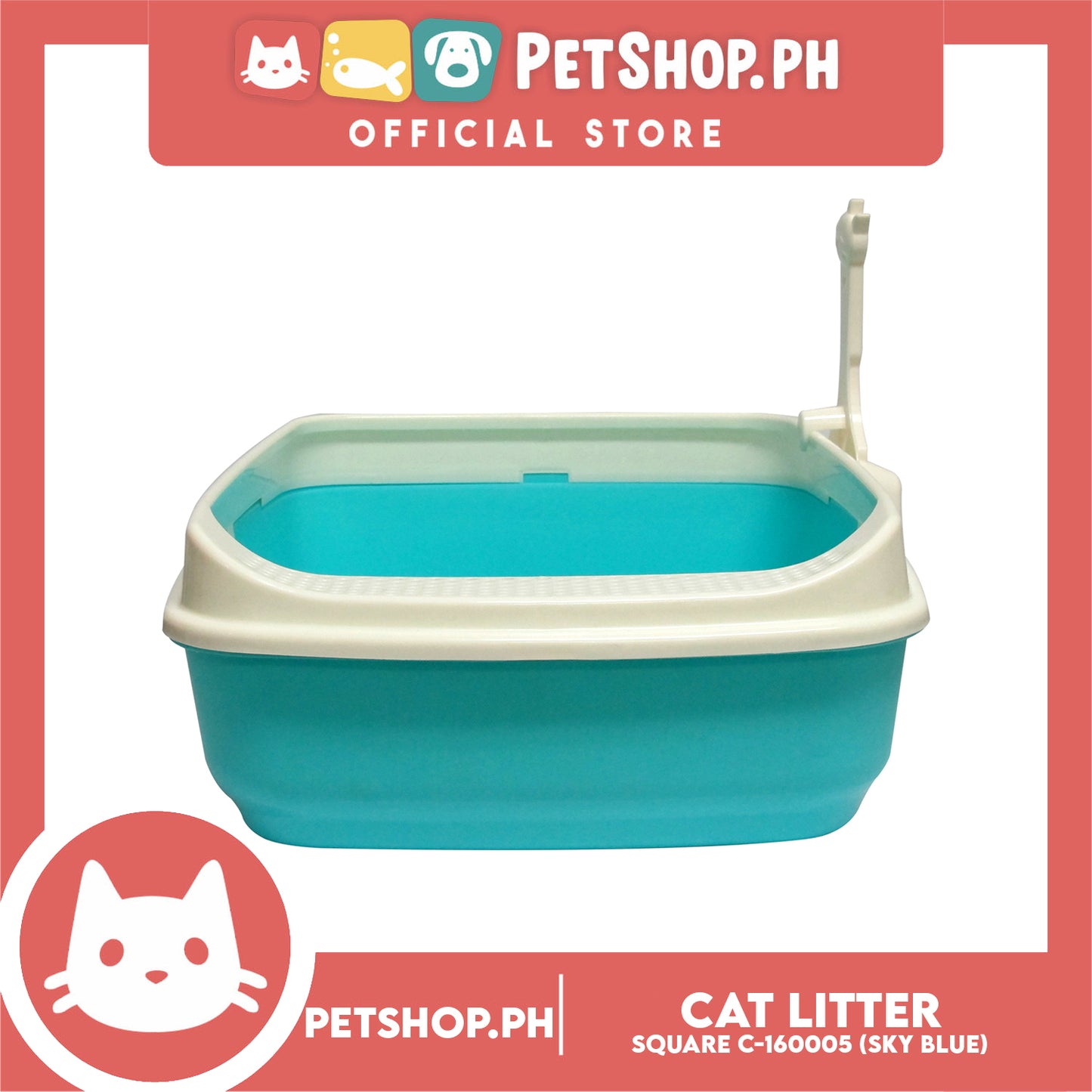 Cat Litter Box Square with Litter Scooper C-160005