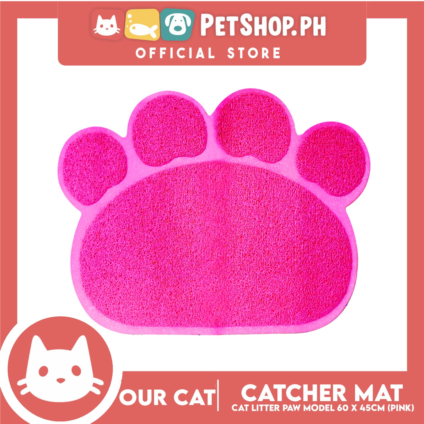 Our Cat Cat Litter Mat (Paw) Pink