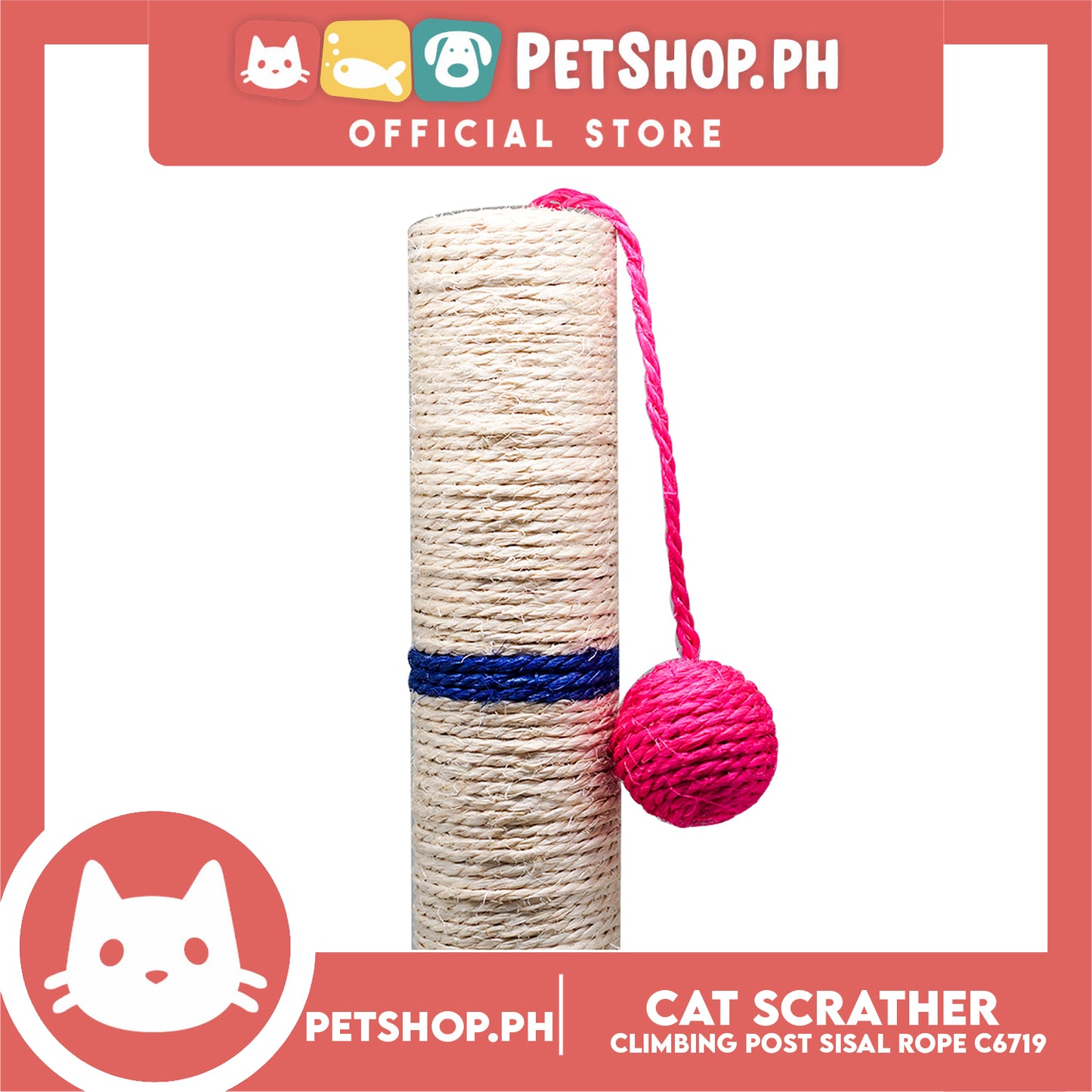Cat Scratcher Climbing Post and Sisal Rope C6719 with Dangling Teasing Rope for Cat Grinding Claws & Protecting Furniture