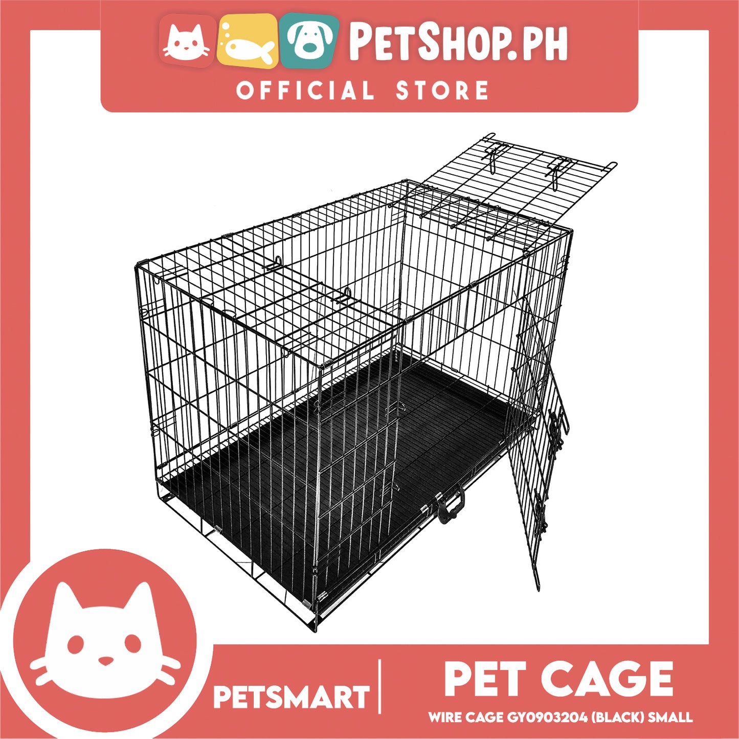 Pet Cage Wire Flooring, Painted Black Wire Cage, Comes With Tray Underneath (GY0903204) 92cm x 55.5cm x 64.5cm Pet Cage, Pet Accessories, Pet House