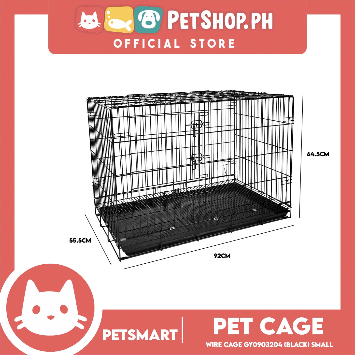 Pet Cage Wire Flooring, Painted Black Wire Cage, Comes With Tray Underneath (GY0903204) 92cm x 55.5cm x 64.5cm Pet Cage, Pet Accessories, Pet House
