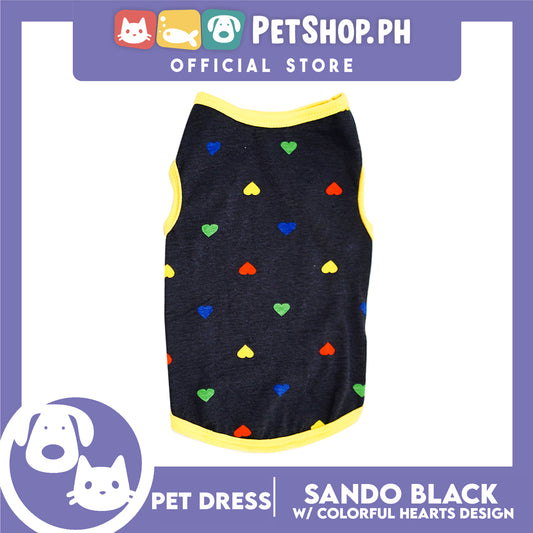 Pet Cloth Black Sando with Colorful Hearts Design