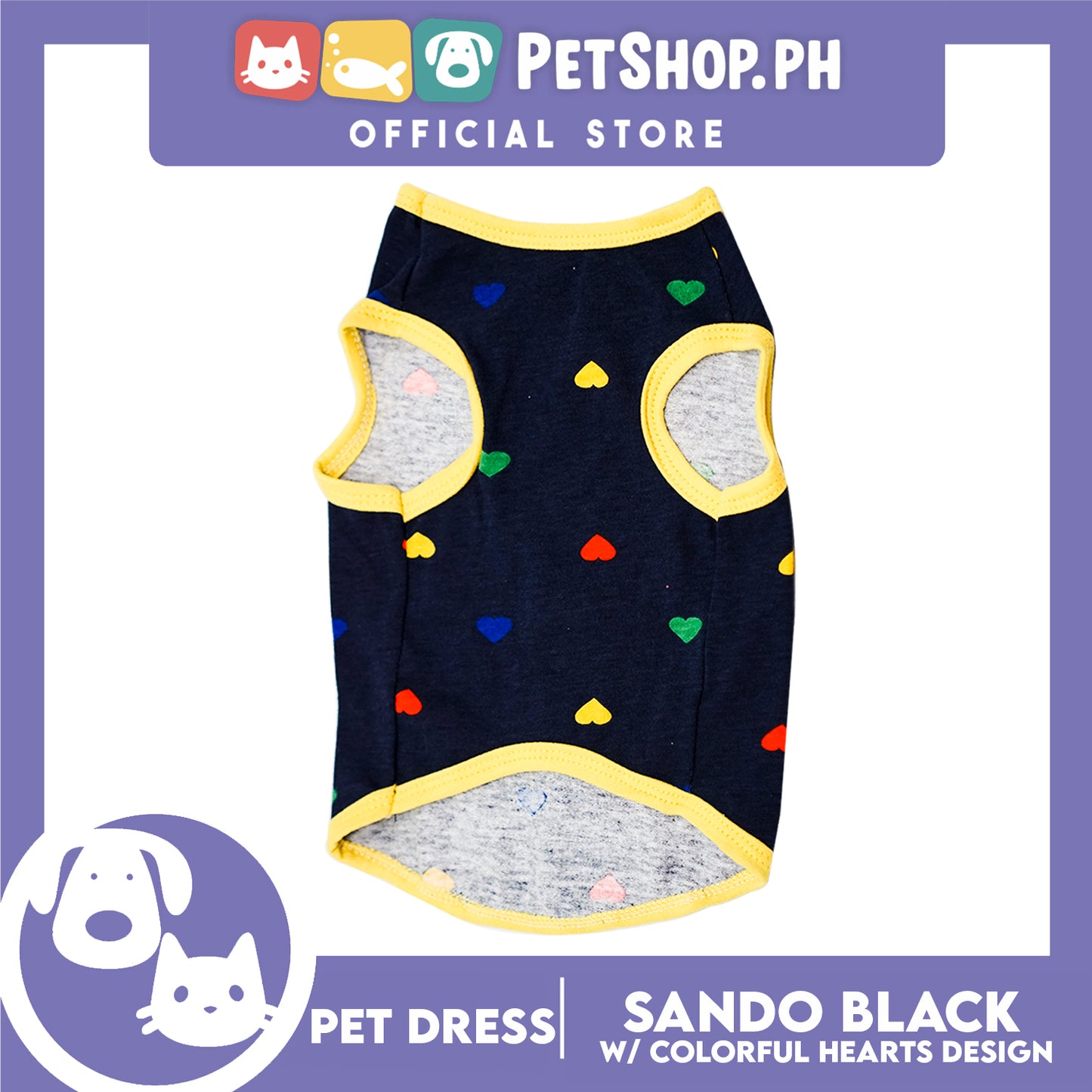 Pet Cloth Black Sando with Colorful Hearts Design