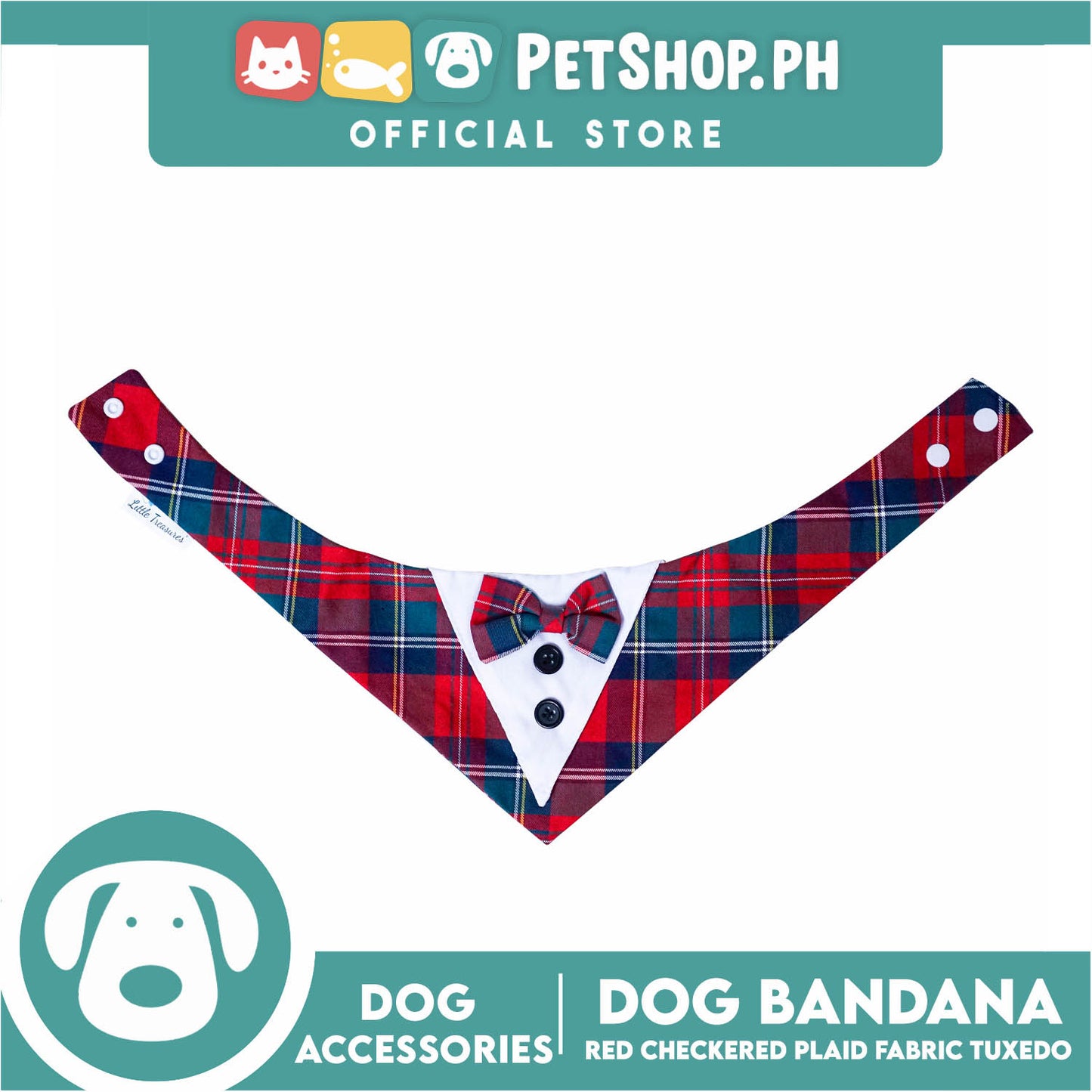 Dog Pet Bandana (Small) Red Checkered Plaid Fabric Tuxedo Design Washable Scarf