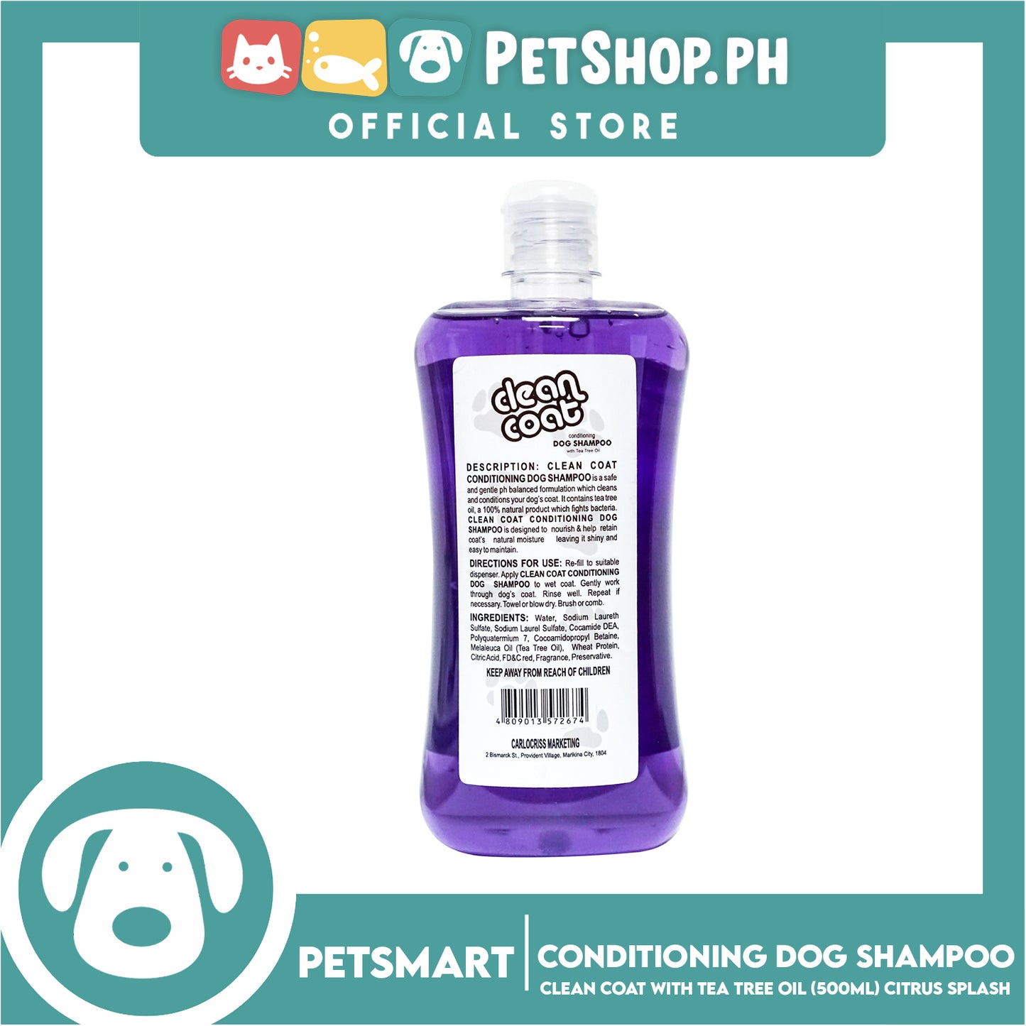 Clean Coat Conditioning With Tea Tree Oil 500ml (Citrus Splash) Dog Shampoo