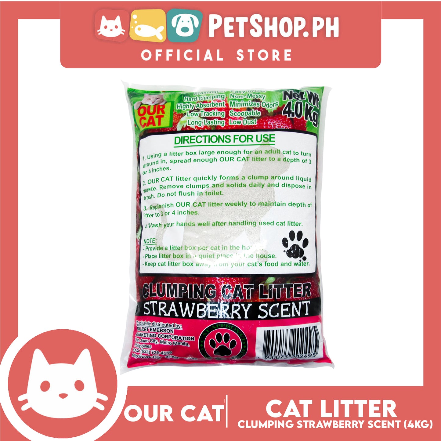 Our Cat Clumping Cat Litter Strawberry Scent 4kg