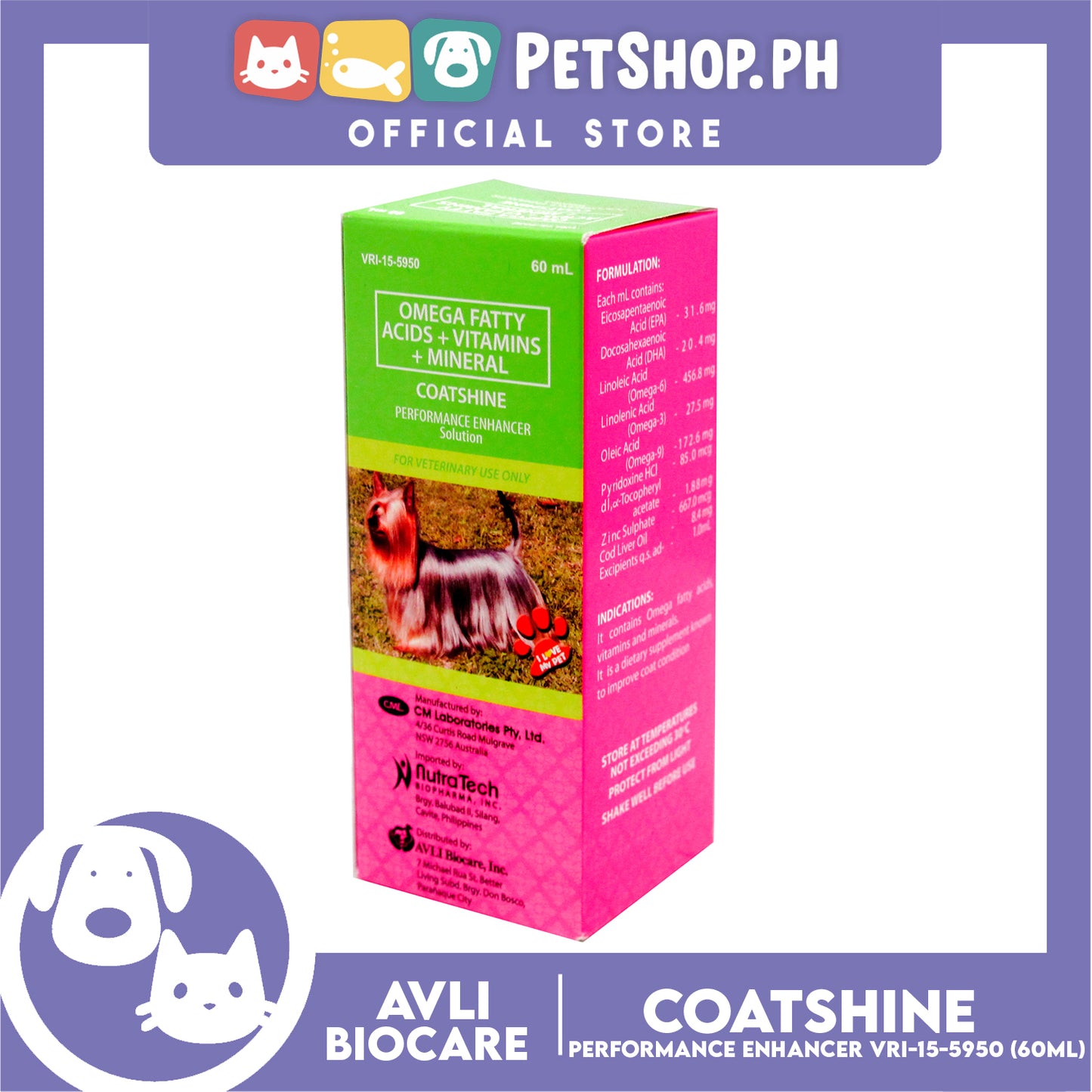 Coat Shine Performance Enhancer Solution 60ml Dog Vitamins