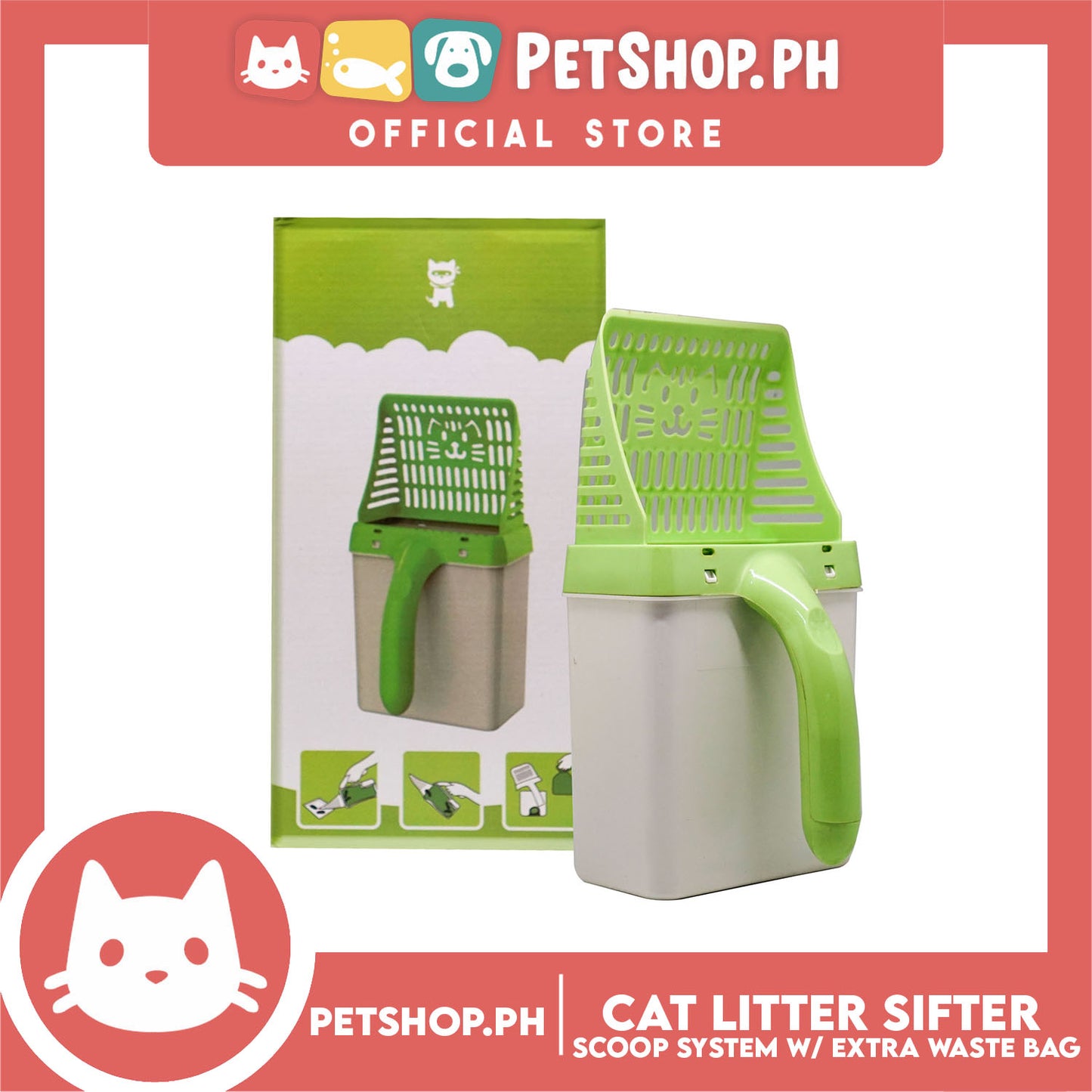 Cat Litter Sifter Scoop System with Extra Waste Bags - Quick Easy Sift Sand Pet Shovel Cleaning Tool