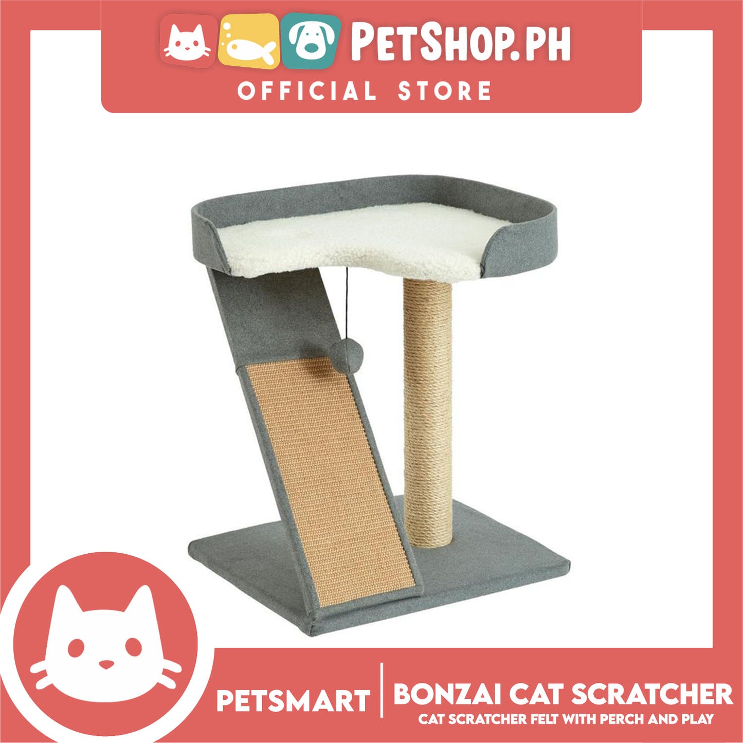 Bonzai Cat Scratcher Felt With Perch And Play 40cm x 47cm x 58cm (Diana 911122) Premium Cats Scratcher Sisal Scratch, Pet Furniture Cats, Cats Climbing Tower, Pet Cats Scratcher