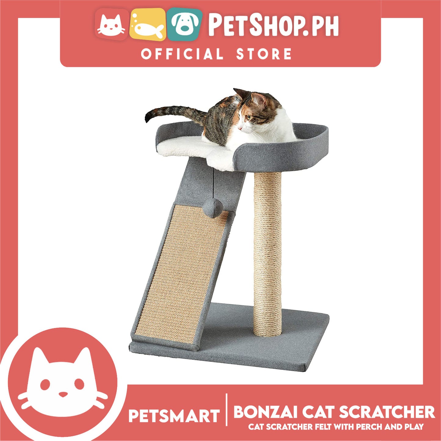 Bonzai Cat Scratcher Felt With Perch And Play 40cm x 47cm x 58cm (Diana 911122) Premium Cats Scratcher Sisal Scratch, Pet Furniture Cats, Cats Climbing Tower, Pet Cats Scratcher