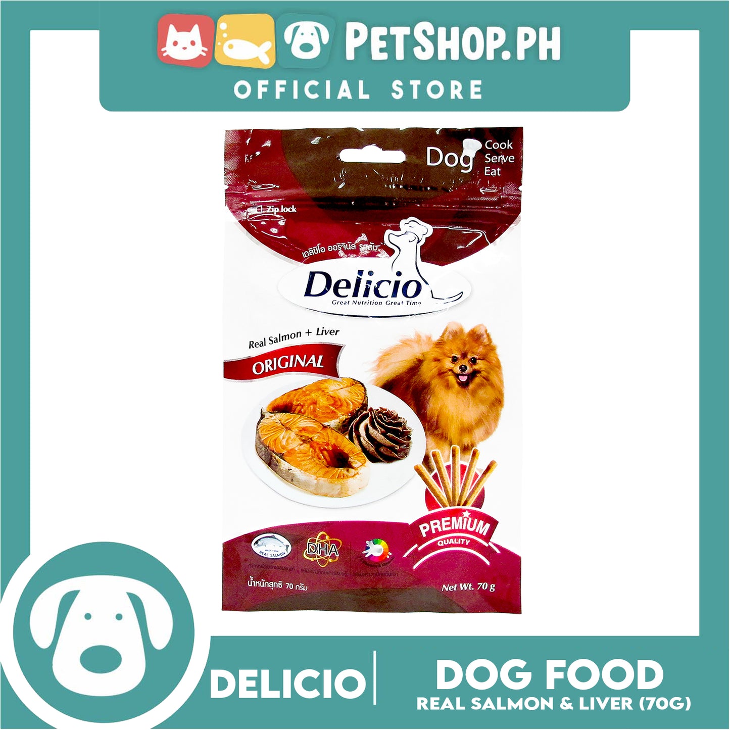 Delicio Original Great Nutrition Great Time 70g (Real Salmon + Liver) Dog Food, Dog Treats, Dog Snack