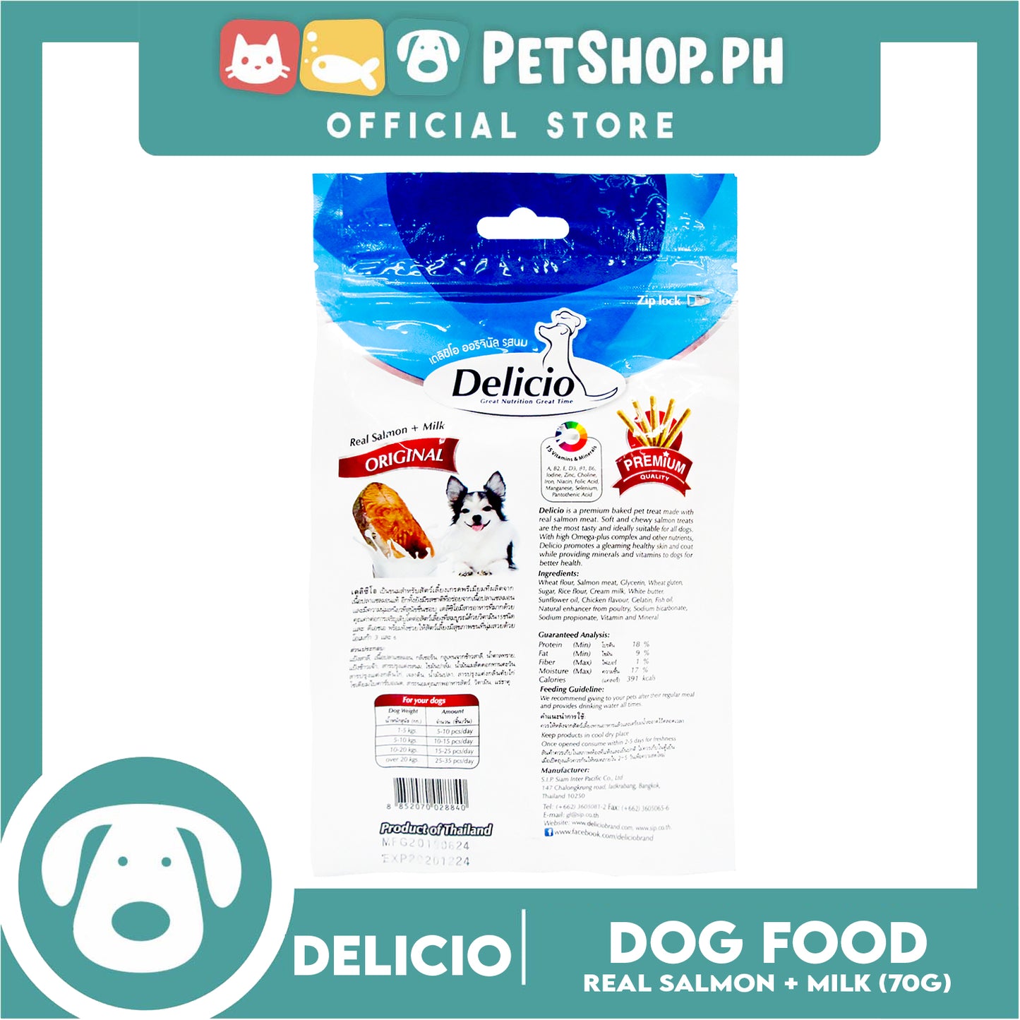 Delicio Original Great Nutrition Great Time 70g (Real Salmon + Milk) Dog Food, Dog Treats, Dog Snack