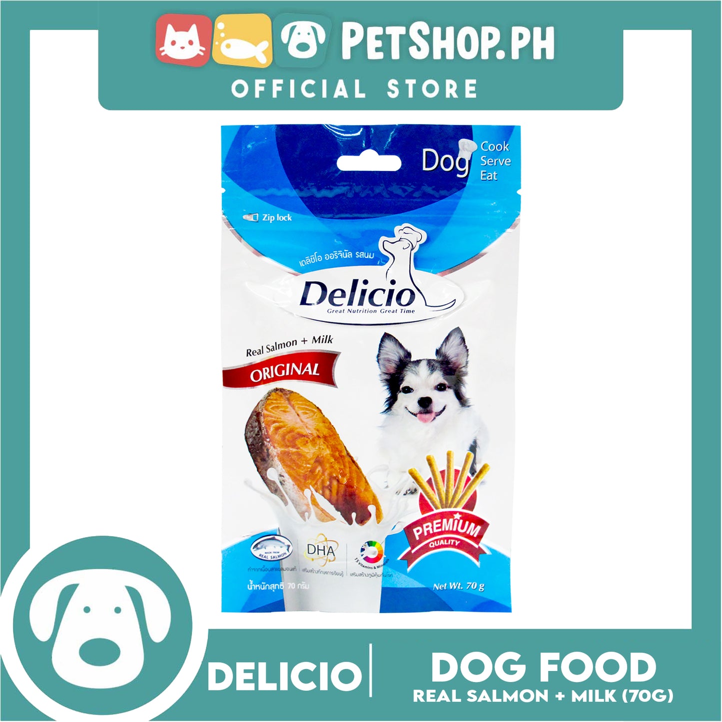 Delicio Original Great Nutrition Great Time 70g (Real Salmon + Milk) Dog Food, Dog Treats, Dog Snack