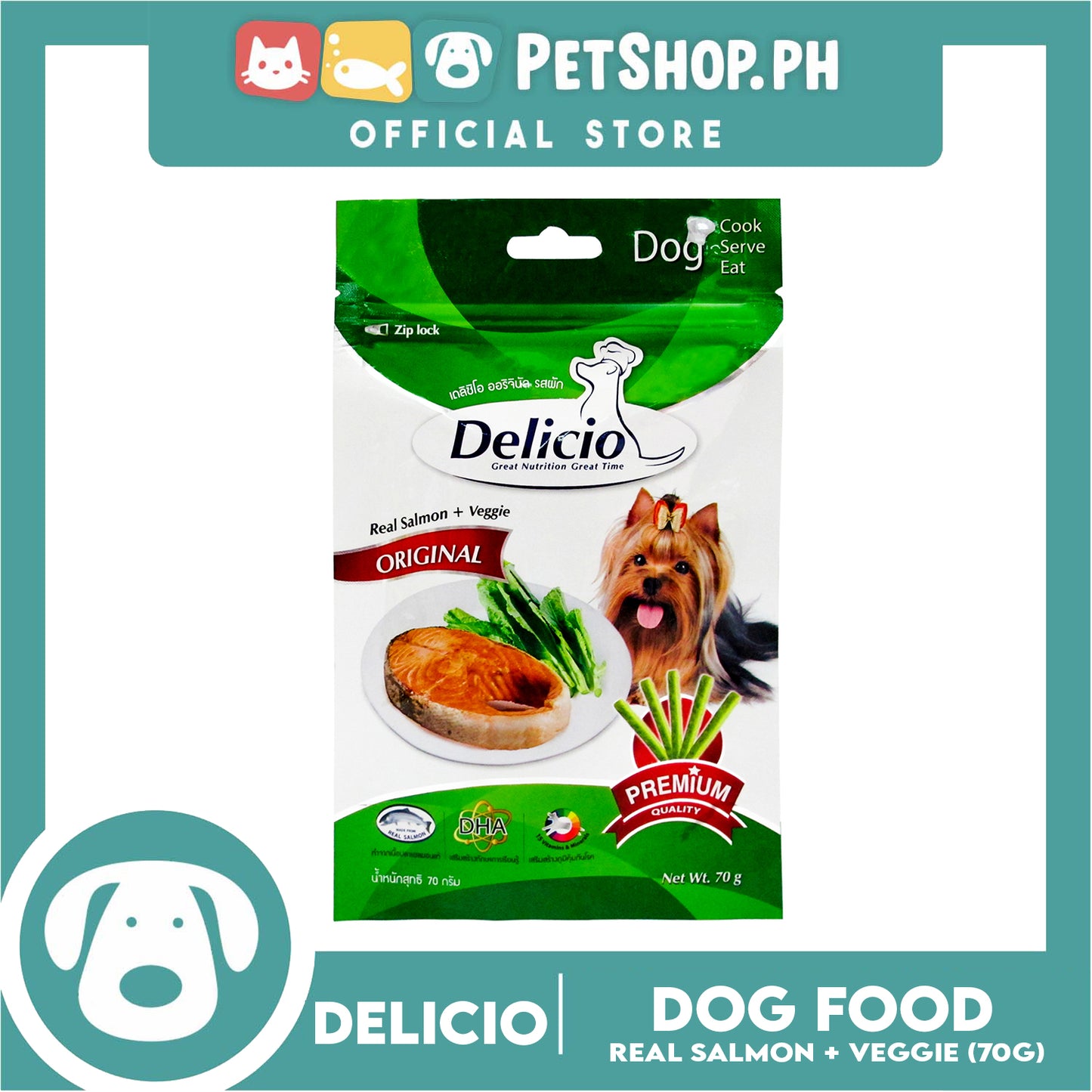 Delicio Original Great Nutrition Great Time 70g (Real Salmon + Veggie) Dog Food, Dog Treats