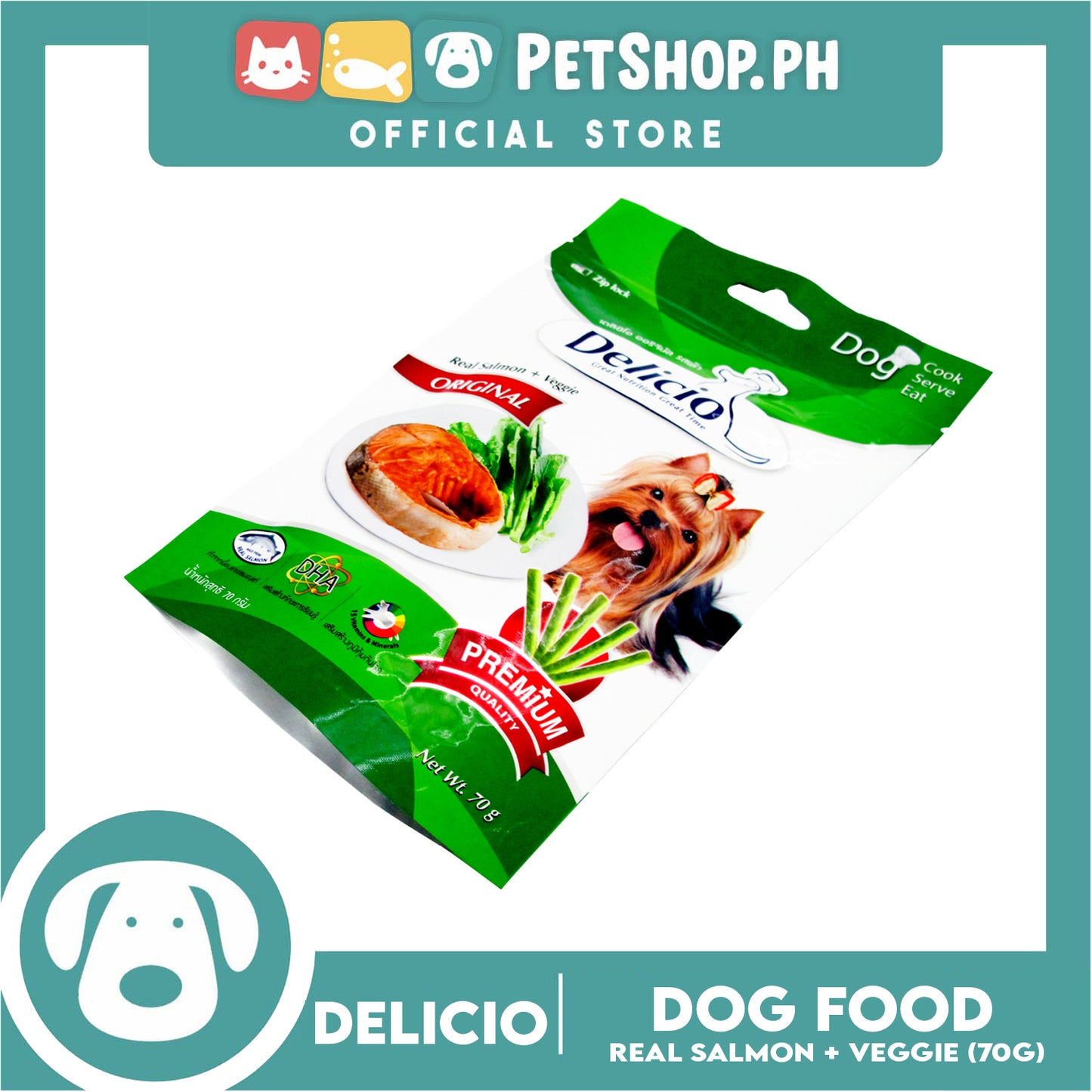 Delicio Original Great Nutrition Great Time 70g (Real Salmon + Veggie) Dog Food, Dog Treats