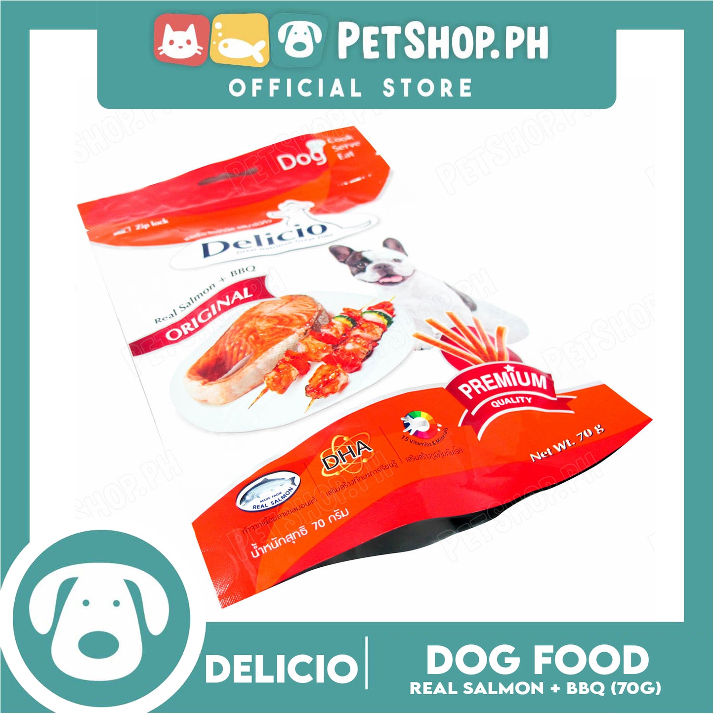 Delicio Original Great Nutrition Great Time 70g (Real Salmon + Barbeque) Dog Food, Dog Treats, Dog Snack