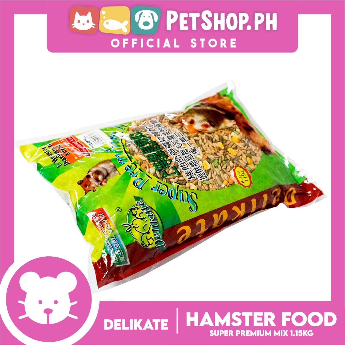 Delikate Super Premium Mix Hamster Food 1.15kg Also For Dwarf Hamster And Gerbil, Complete Daily Staple Food, Fortified With Vitamin And Mineral