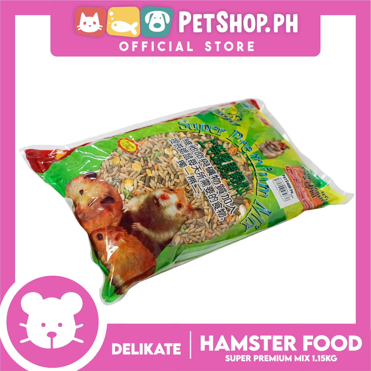 Delikate Super Premium Mix Hamster Food 1.15kg Also For Dwarf Hamster And Gerbil, Complete Daily Staple Food, Fortified With Vitamin And Mineral