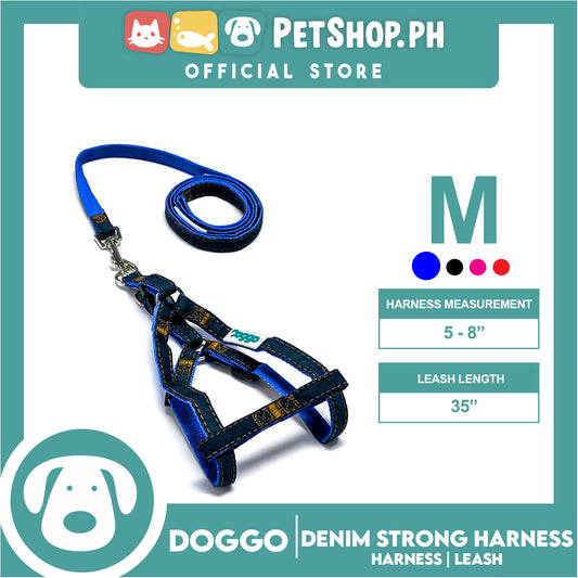 Doggo Denim Strong Harness Medium (Blue) Thick Leash and Straps for Your Dog