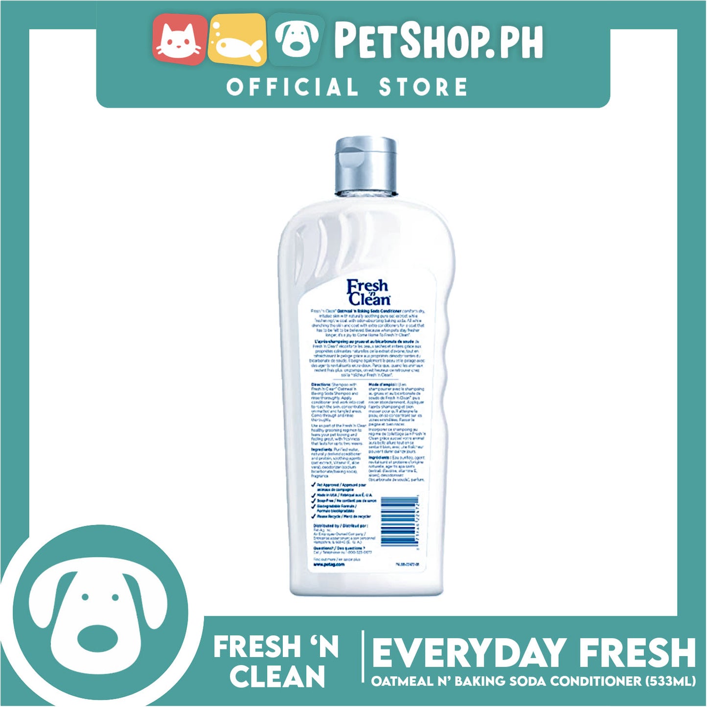 Lambert Kay Fresh 'N Clean 2-in-1 Oatmeal and Baking Soda Conditioner for Dogs 18oz (Tropical Fresh)