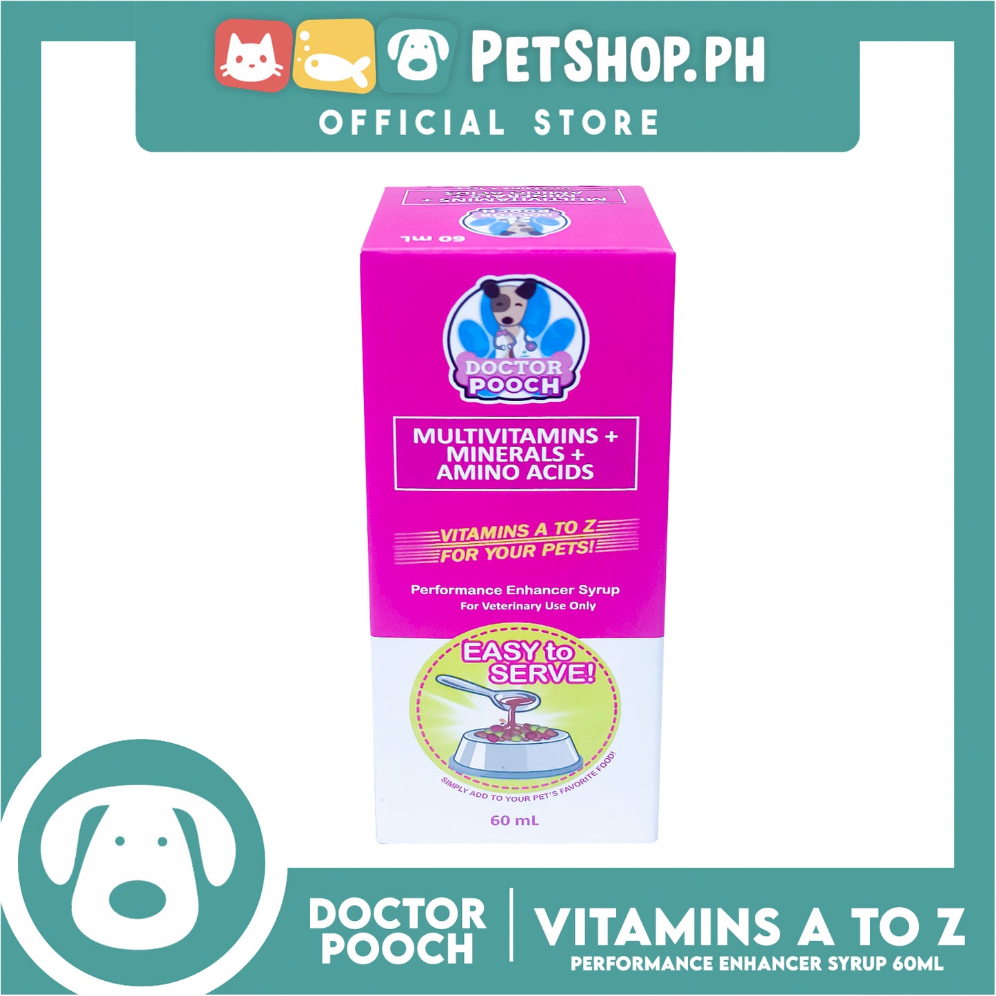 Doctor Pooch Multivitamins, Mineral And Amino Acids 60ml (Vitamins A to Z) Performance Enhancer Syrup For Your Pets