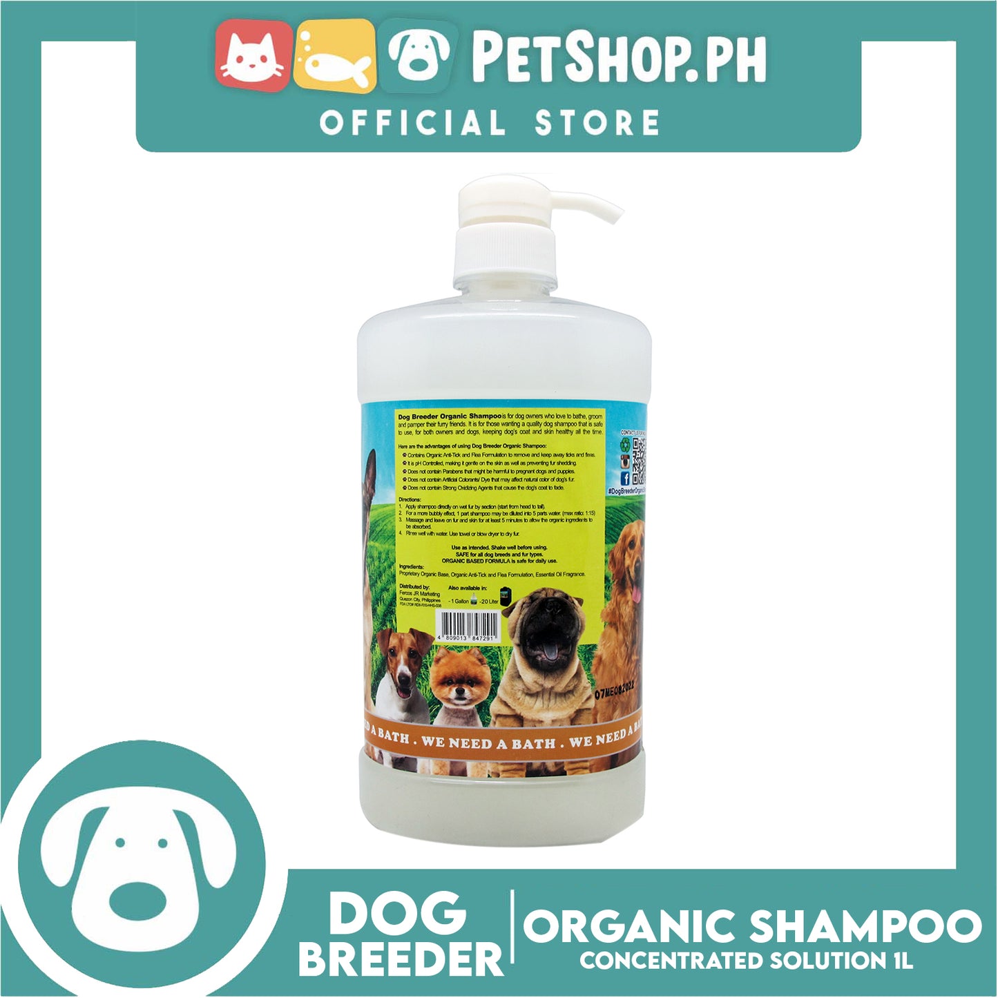 Dog Breeder Organic Dog Shampoo Regular 1 Liter