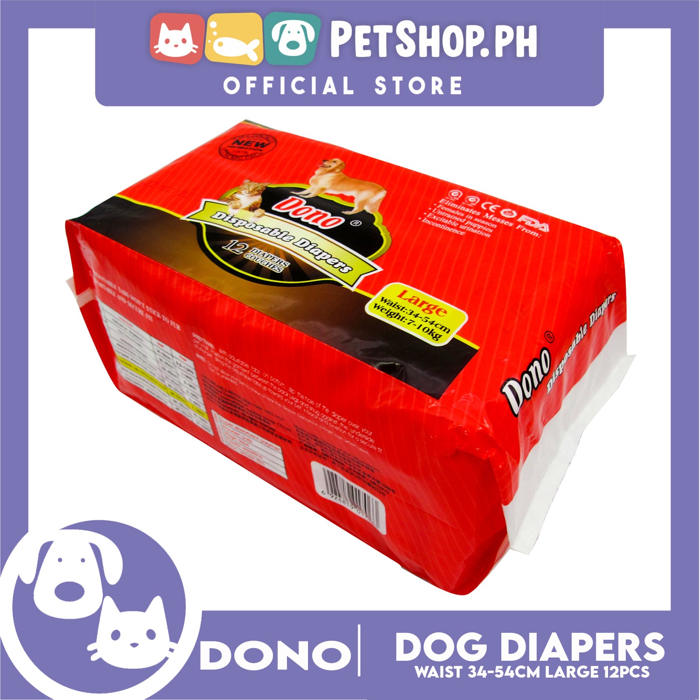 Dono Disposable Diapers Super Absorbent Large 12pcs