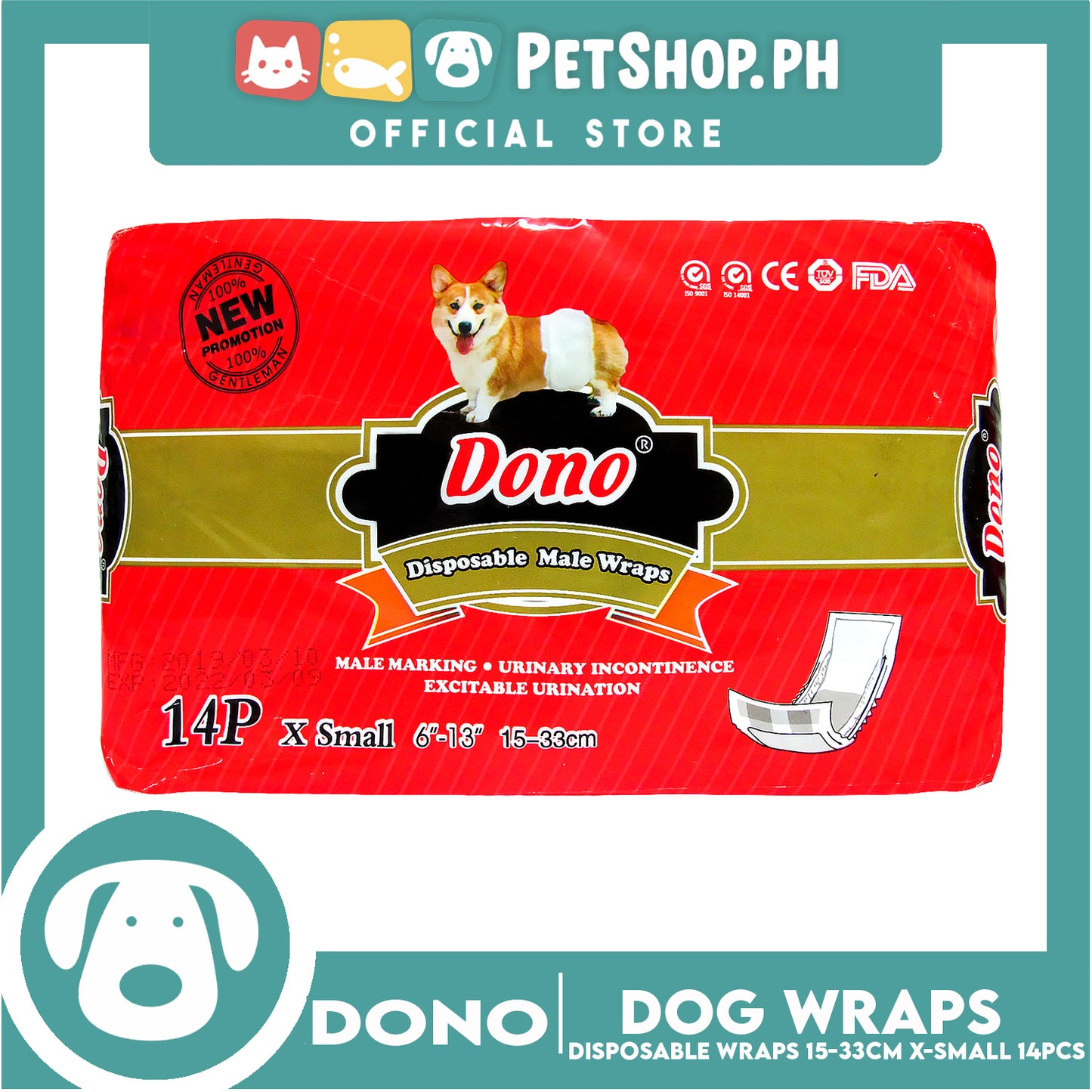 Dono Disposable Male Dog Wrap (Extra Small) Set of 14pcs