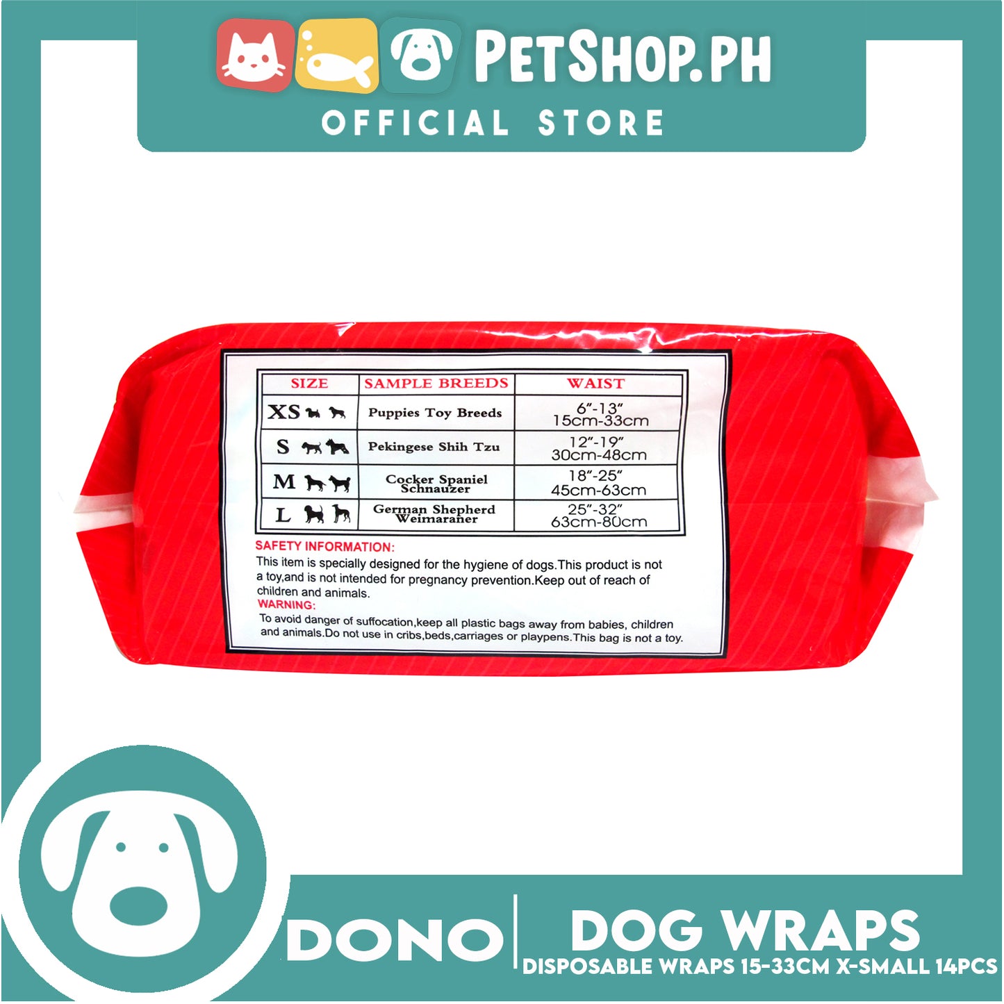 Dono Disposable Male Dog Wrap (Extra Small) Set of 14pcs