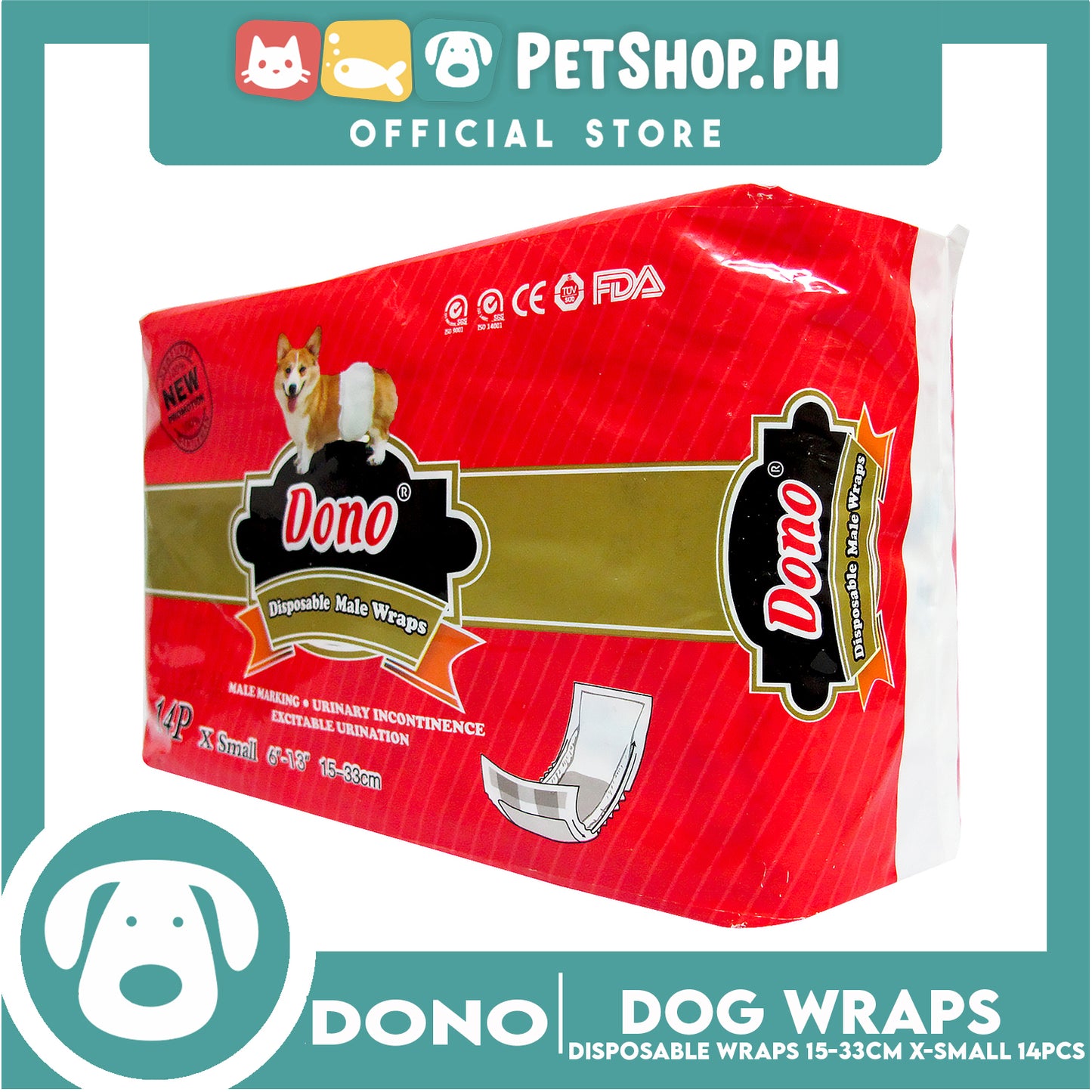 Dono Disposable Male Dog Wrap (Extra Small) Set of 14pcs