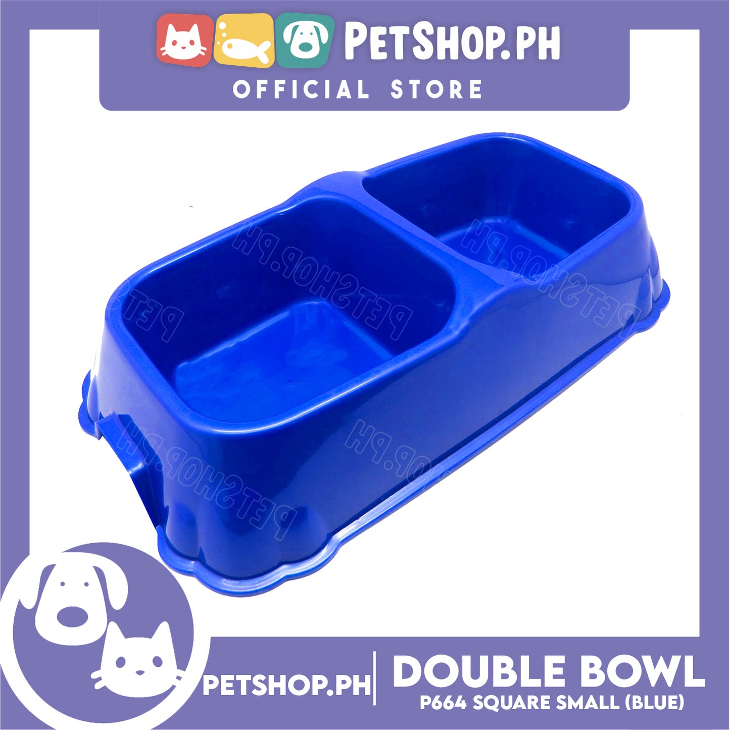 Petshop.ph P664 Square Double Bowl Small Blue