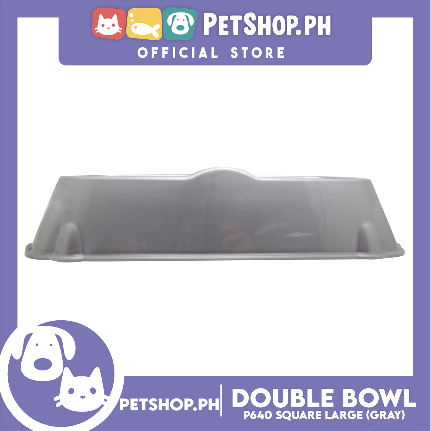 Petshop.ph Square Double Bowl Large Gray P640