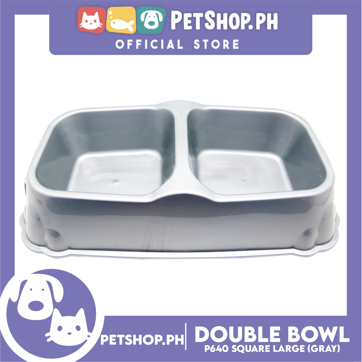 Petshop.ph Square Double Bowl Large Gray P640