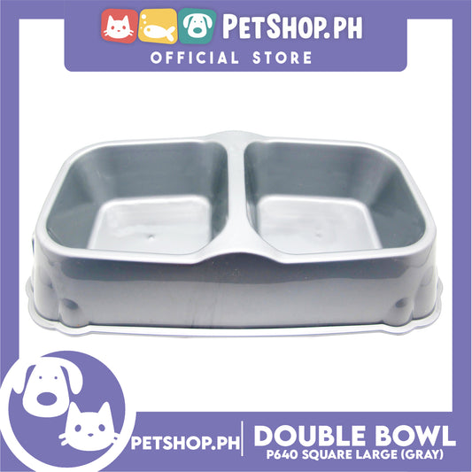 Petshop.ph Square Double Bowl Large Gray P640