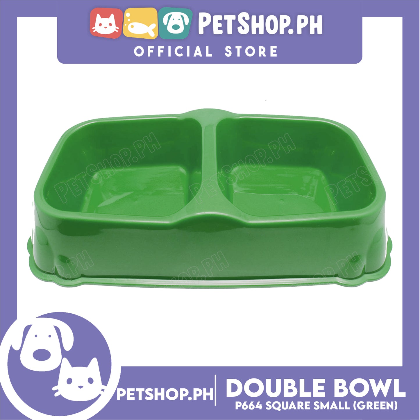 Petshop.ph P664 Square Double Bowl Small Green
