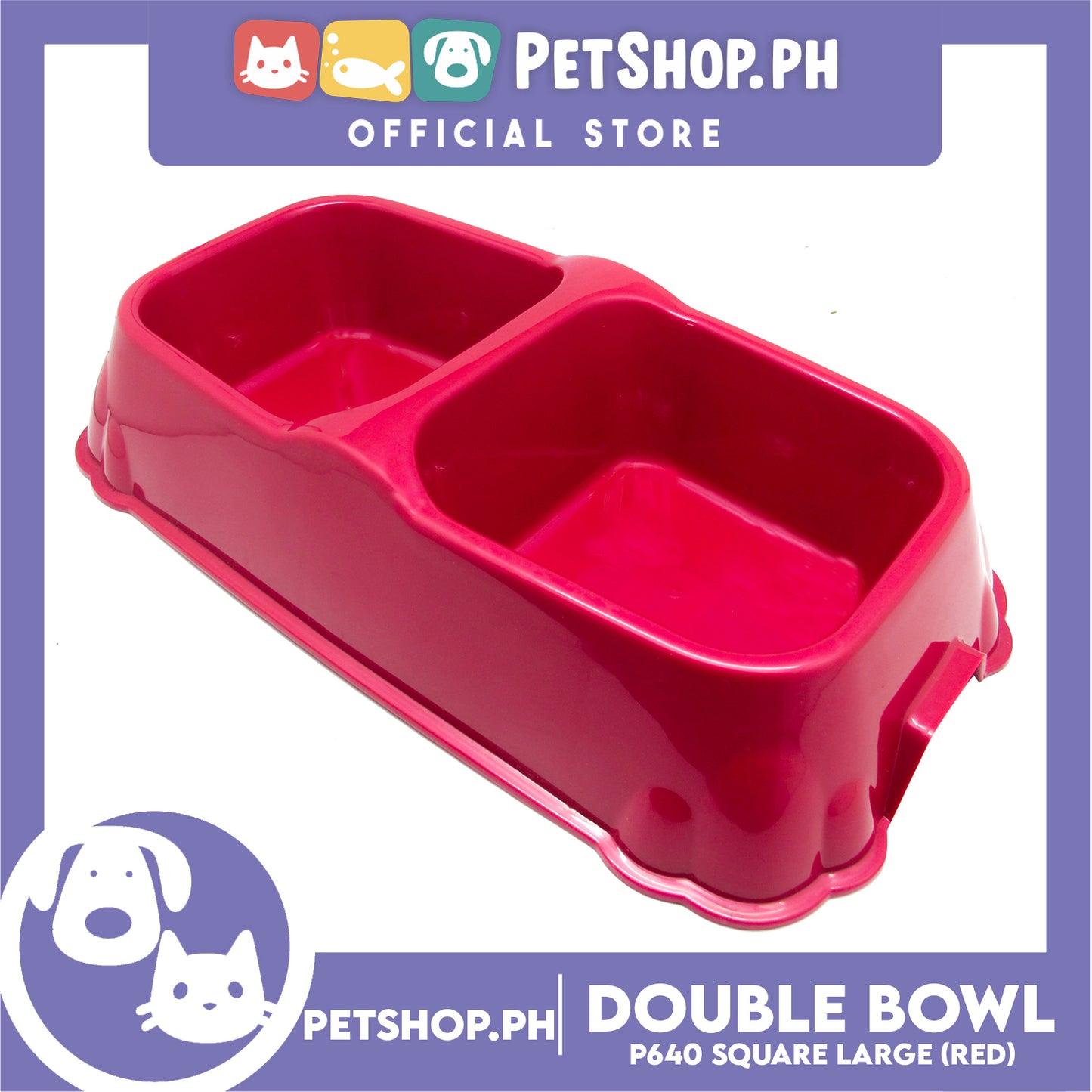 Square Double Bowl Large Red P640