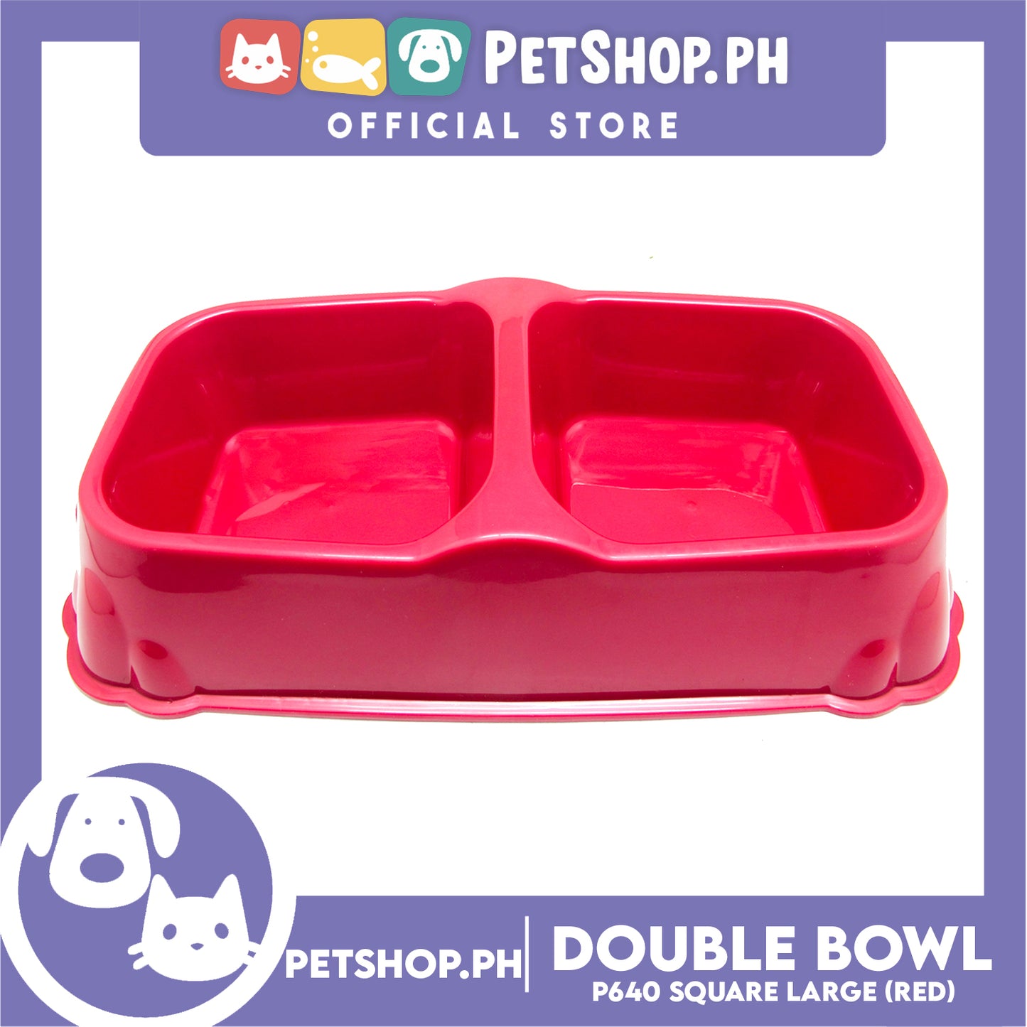Square Double Bowl Large Red P640