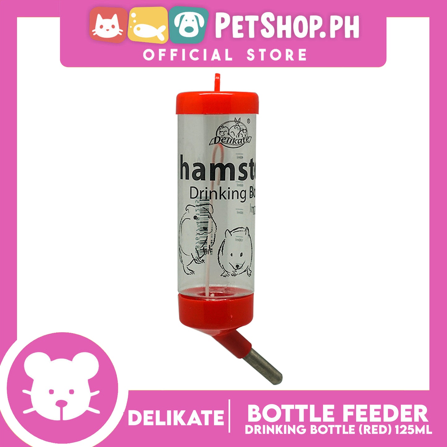 Delikate Hamster Drinking Bottle Red 250ml B2
