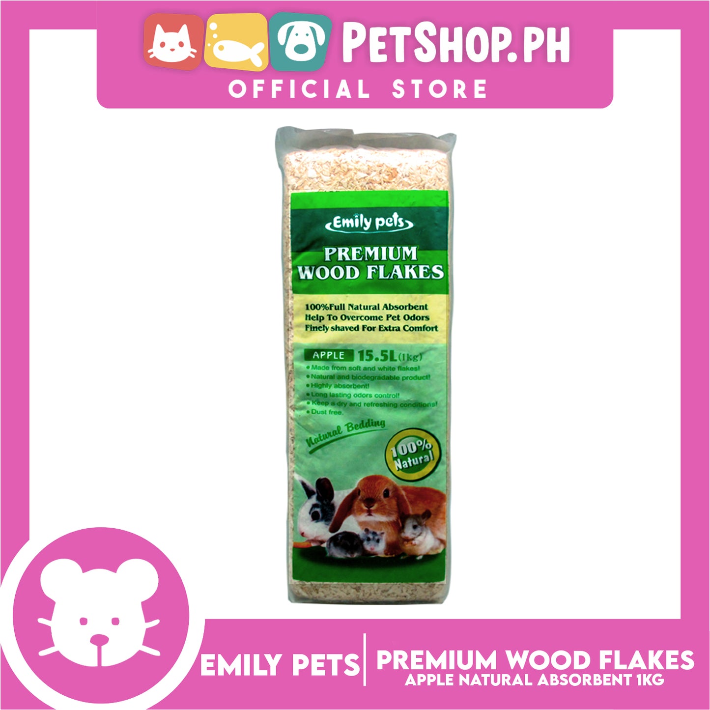 Emily Pets Premium Wood Flakes Apple 1kg