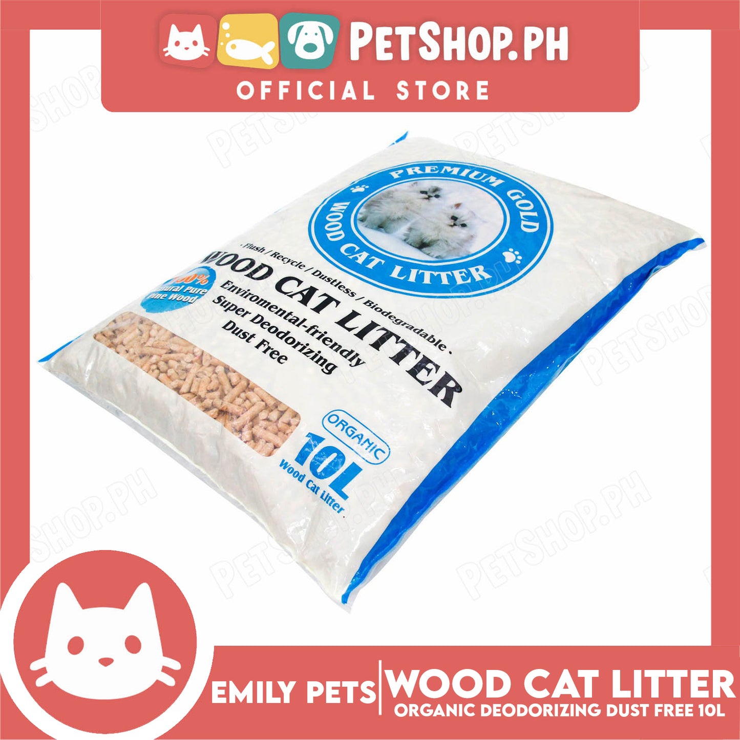 Emily Pets Premium Wood Cat Litter 10L