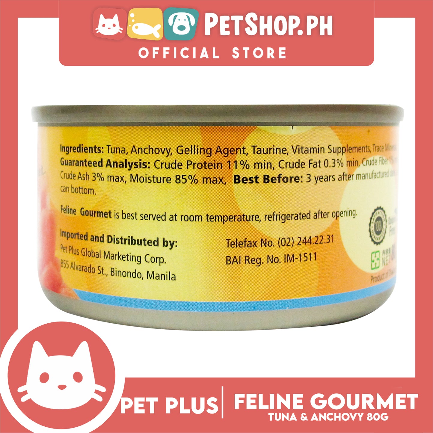 Pet Plus Feline Gourmet 80g (Tuna And Anchovy Flavor) Canned Cat Food