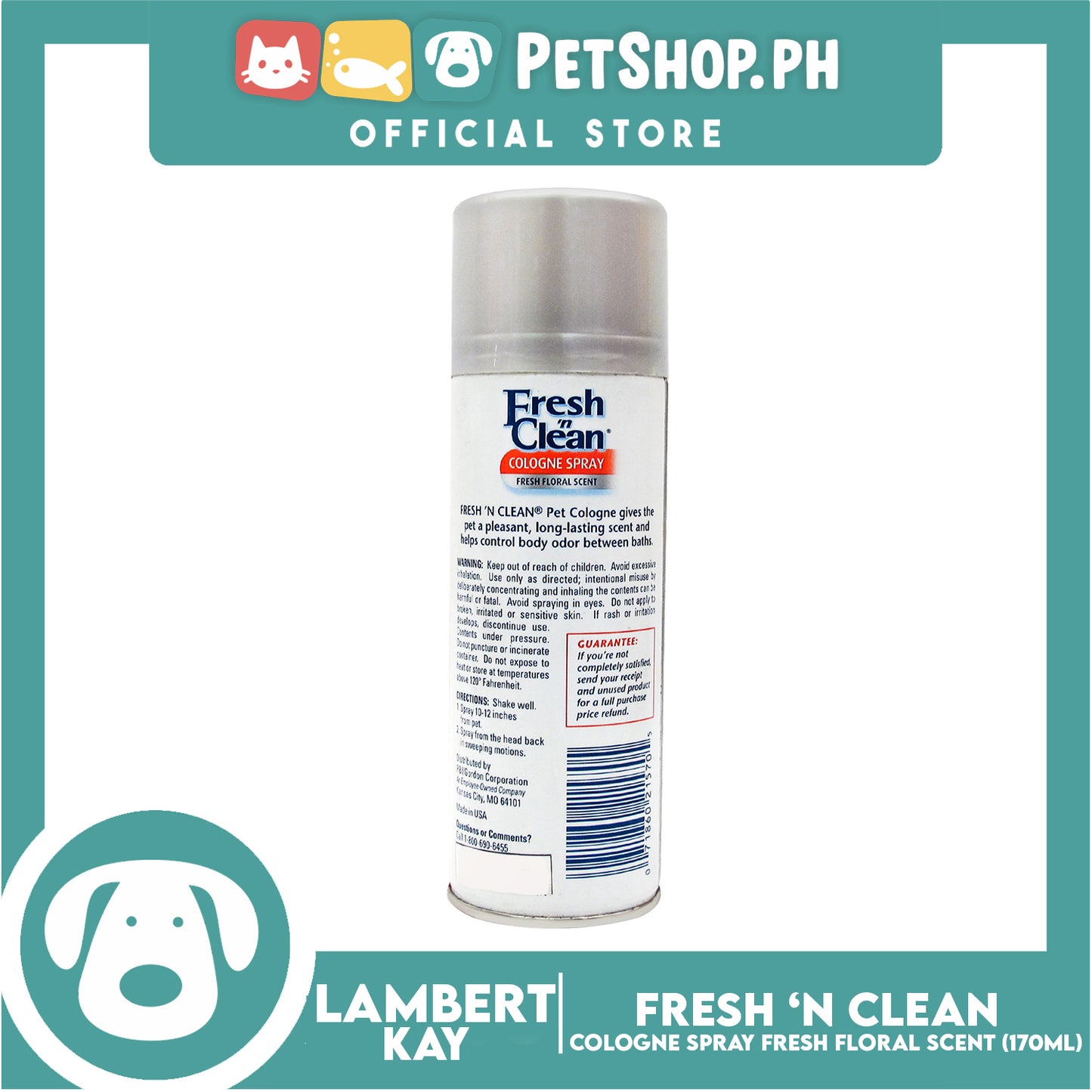 Lambert Kay Fresh 'N Clean Cologne Spray Fresh Floral Scent 6oz Dog Cologne