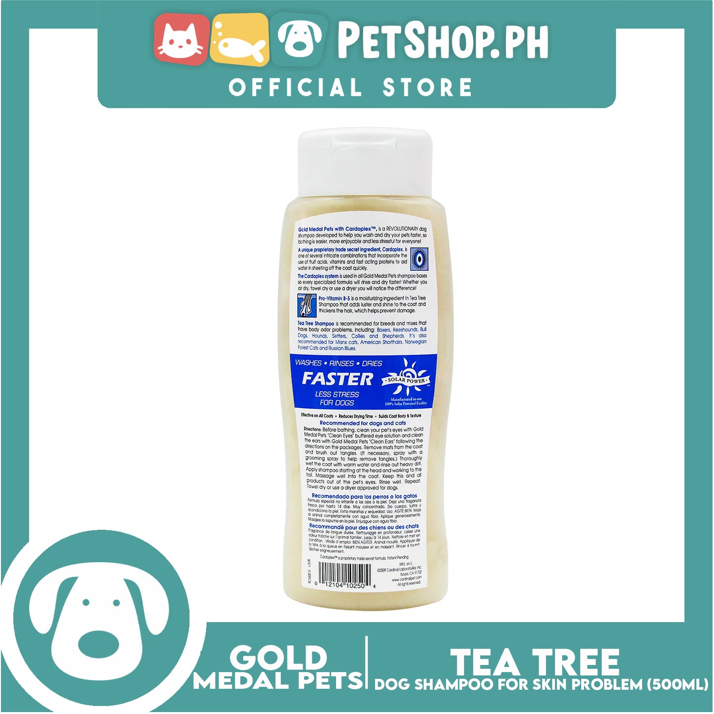 Gold Medal Pets Tea Tree Dog Shampoo 17oz Natural Relief from Skin Problems
