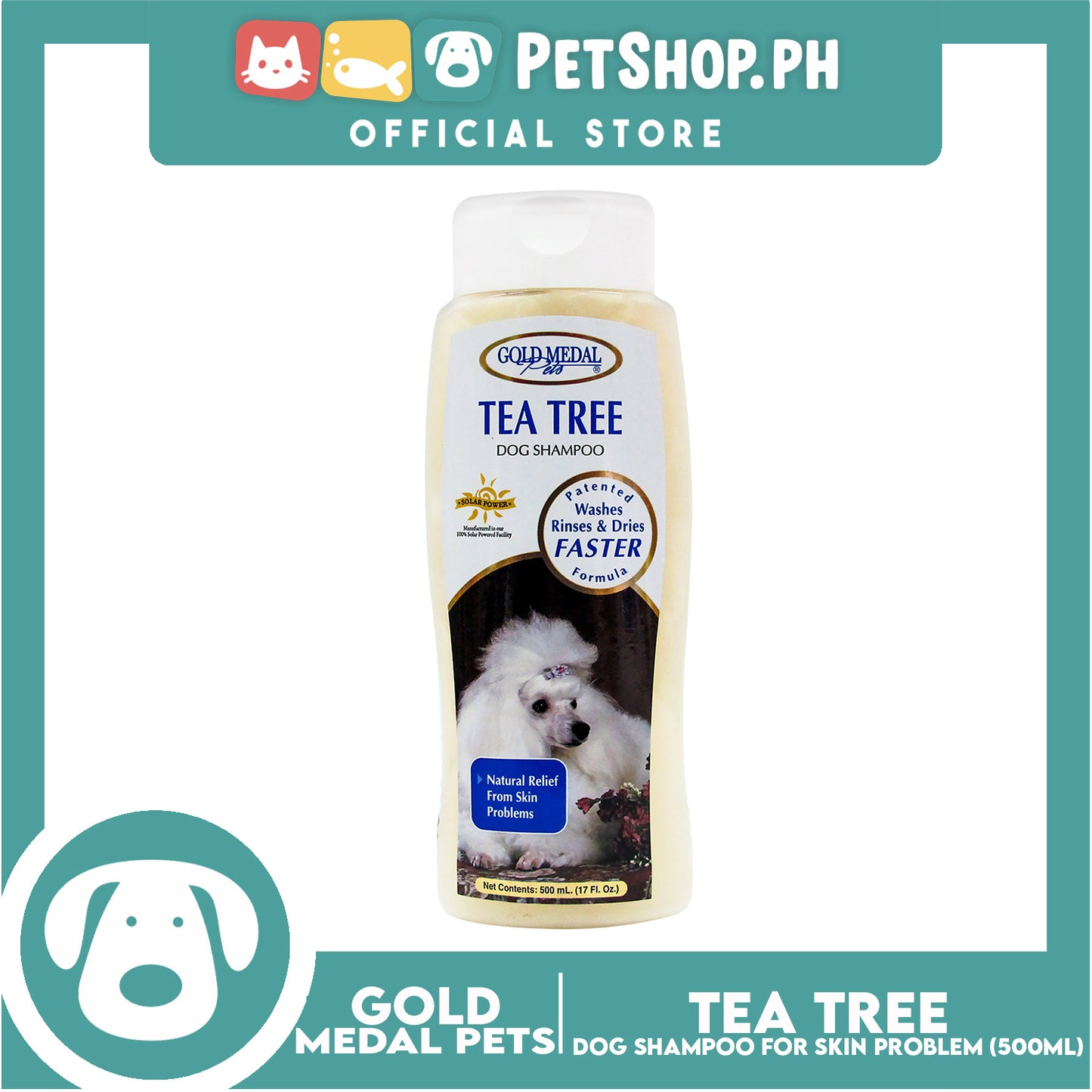 Gold Medal Pets Tea Tree Dog Shampoo 17oz Natural Relief from Skin Problems