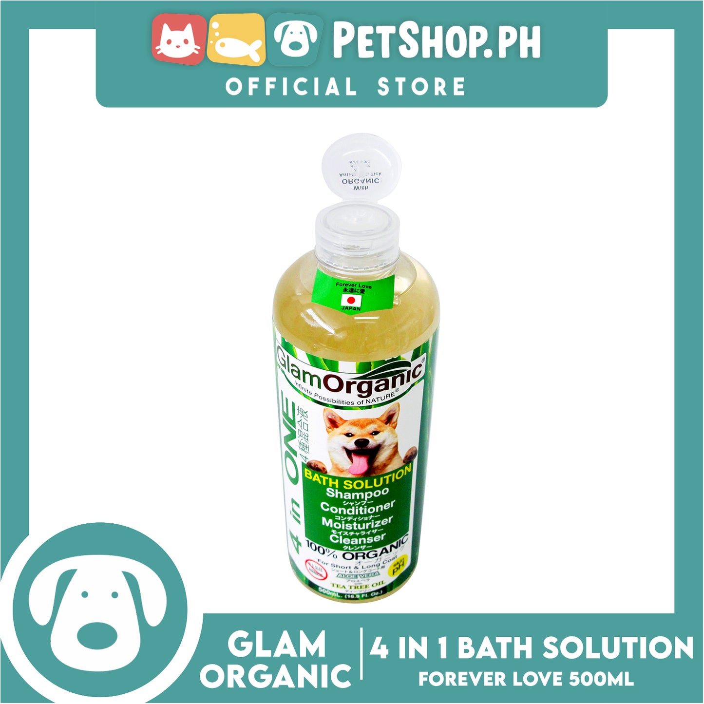 Glam Organic 4 in 1 Bath Solution 100% Organic 500ml (Forever Love) Dog Grooming