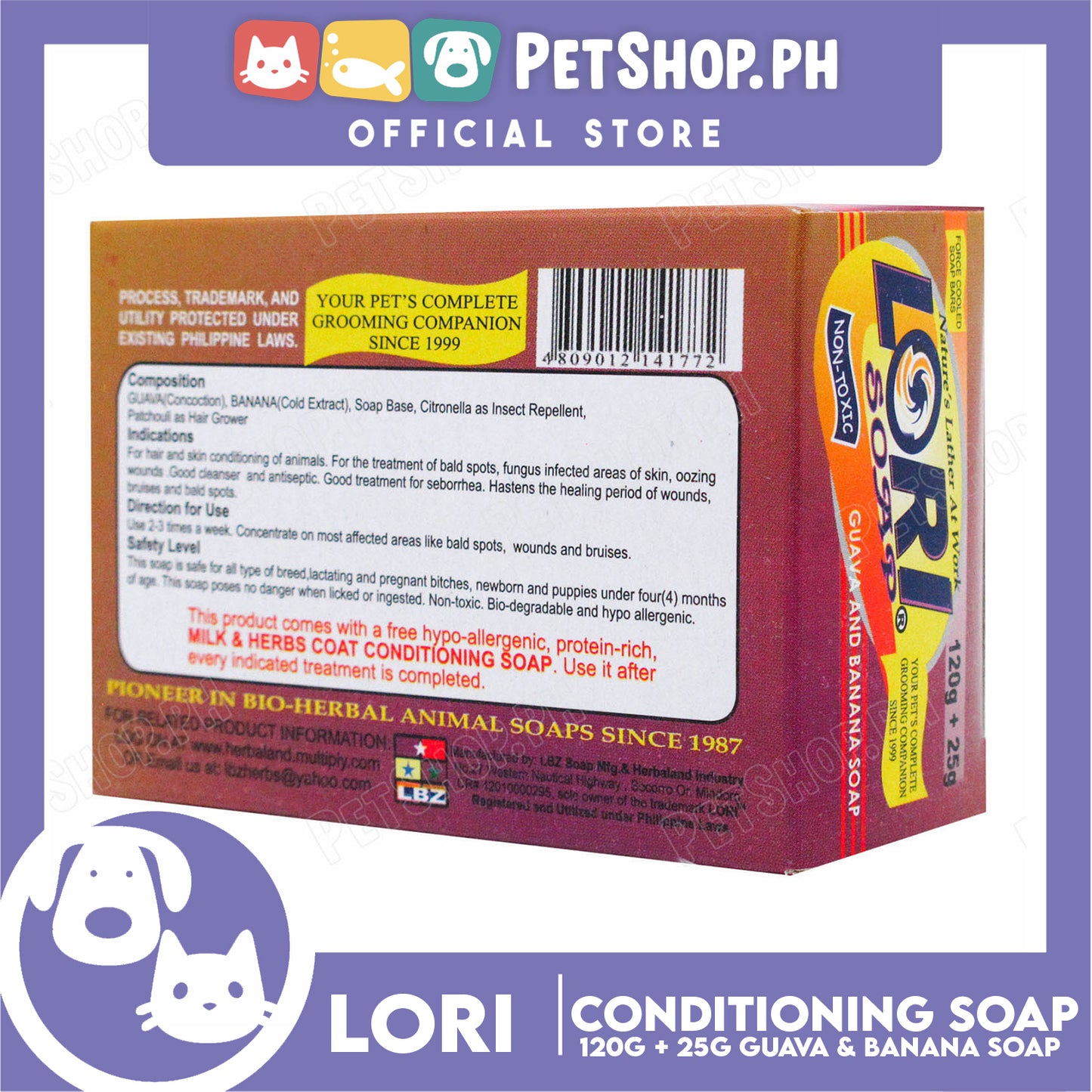 Nature's Lather At Work Lori Soap Non-Toxic 120g (Guava And Banana Soap) Dog Soap, Dog Grooming