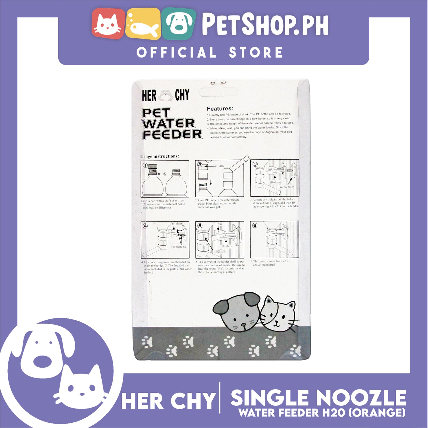 Her Chy Single Nozzle Pet Water Feeder Orange H520