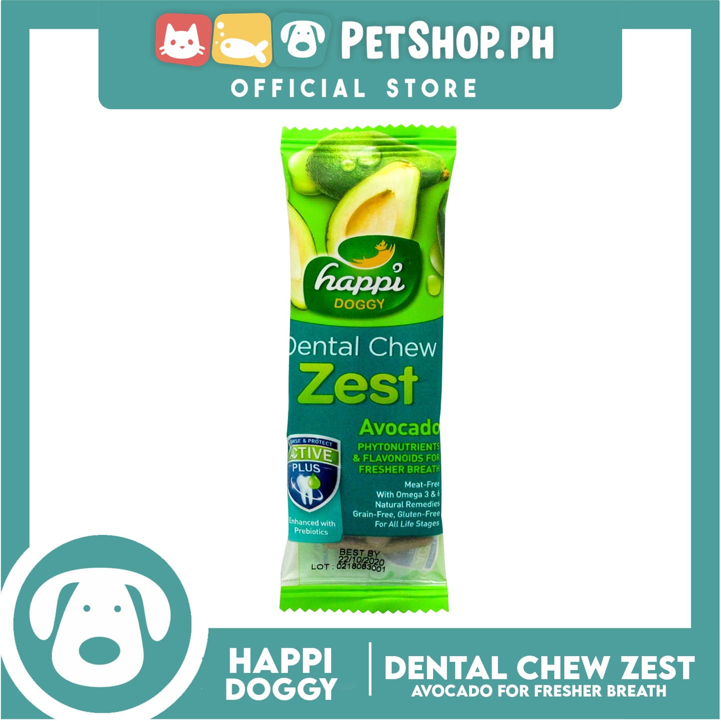 Happi Doggy Dental Chew Zest 1pc. (Avocado) Dog Treats