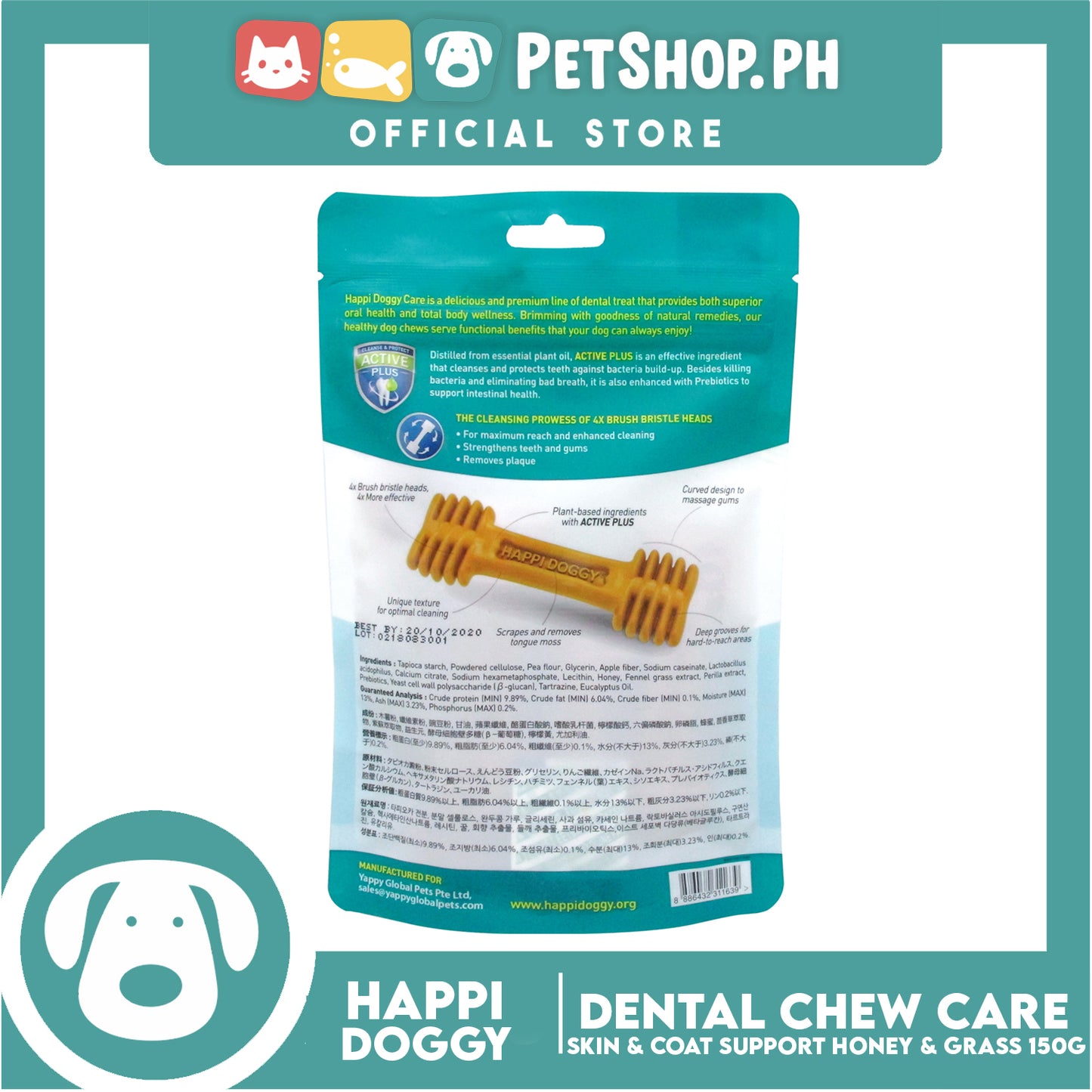 Happi Doggy Dental Chew Zest 6pcs. 150g (Honey and Fennel Grass) Dog Treats